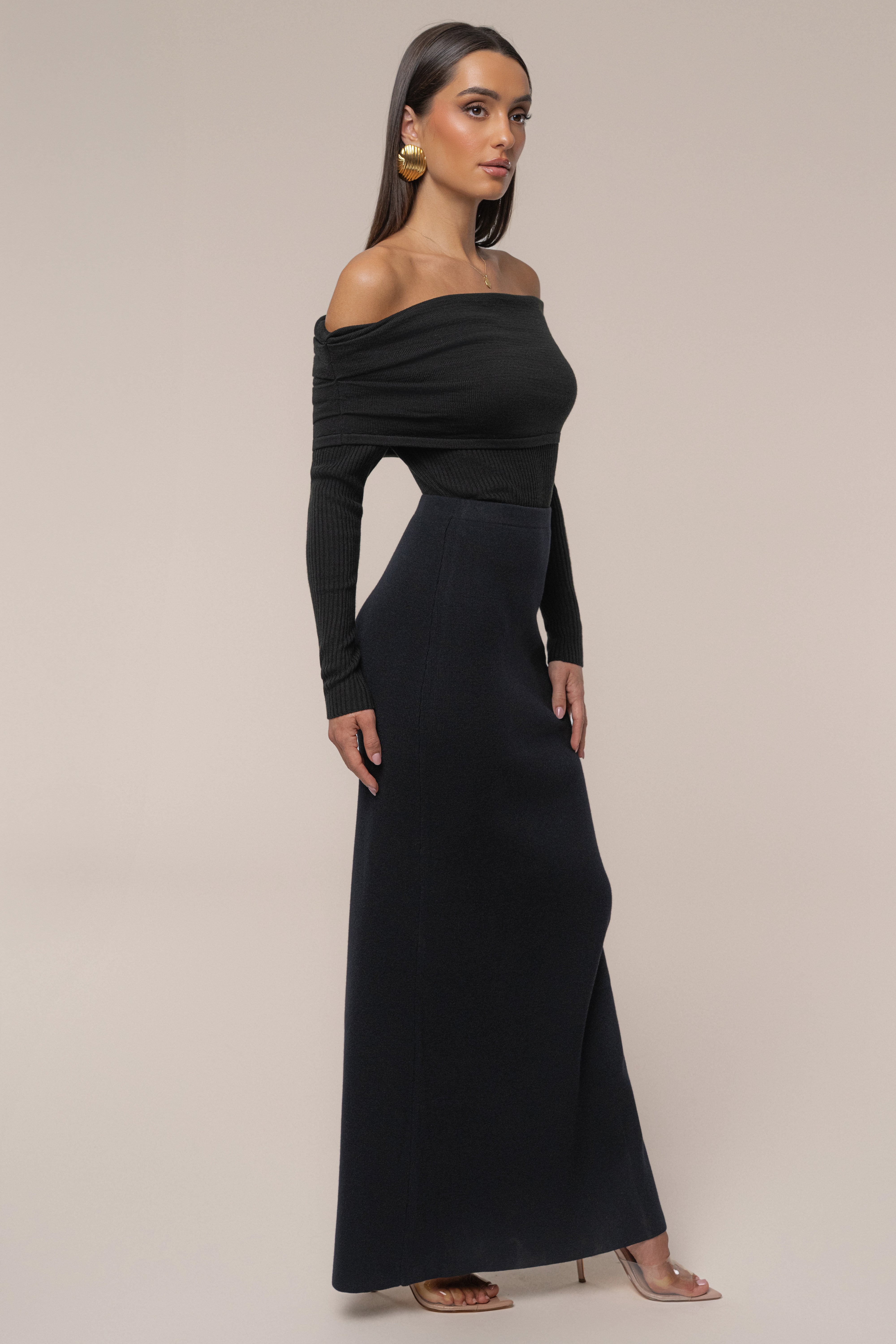 Black London Knit Maxi Skirt - JLUXLABEL
