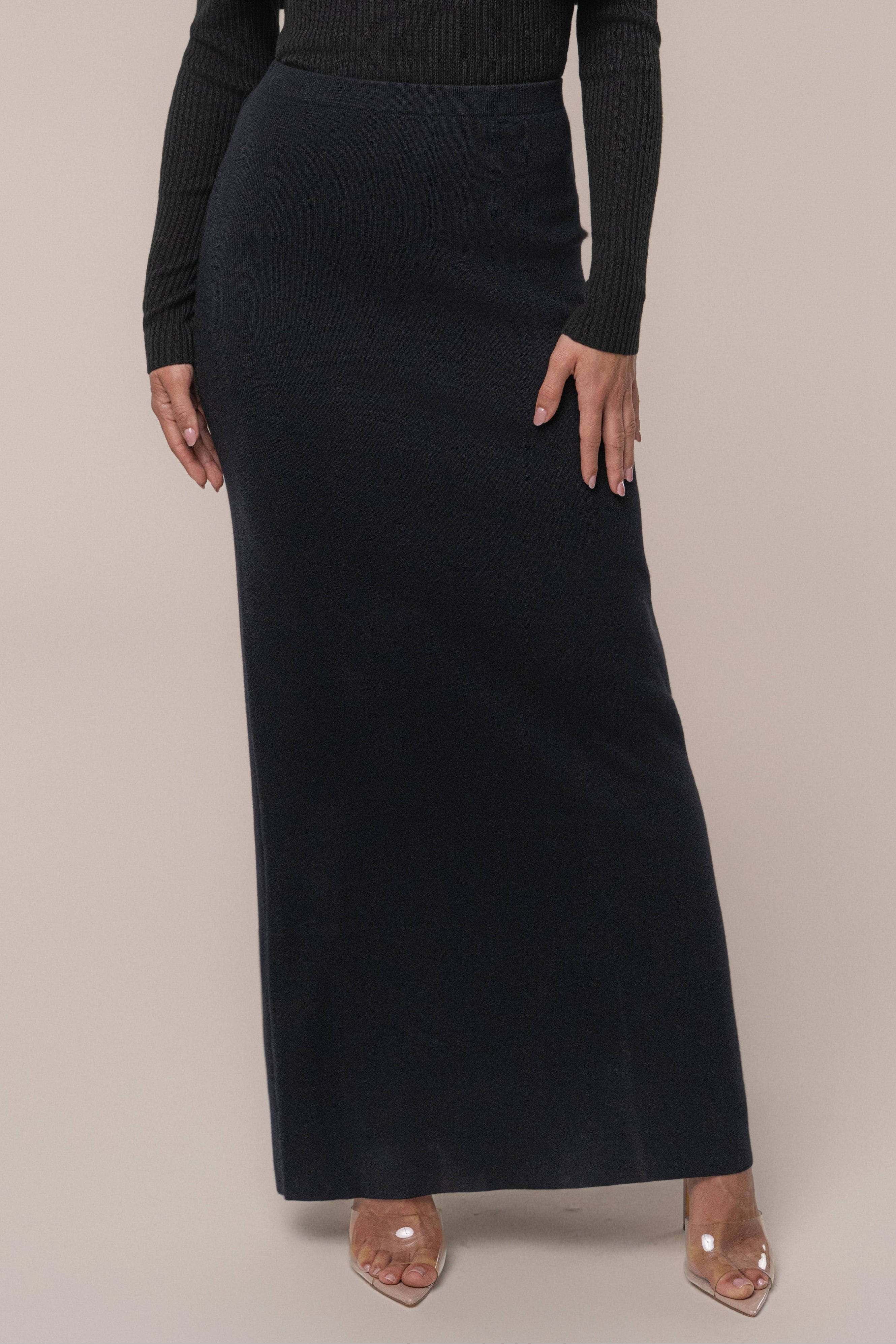 Black London Knit Maxi Skirt - JLUXLABEL