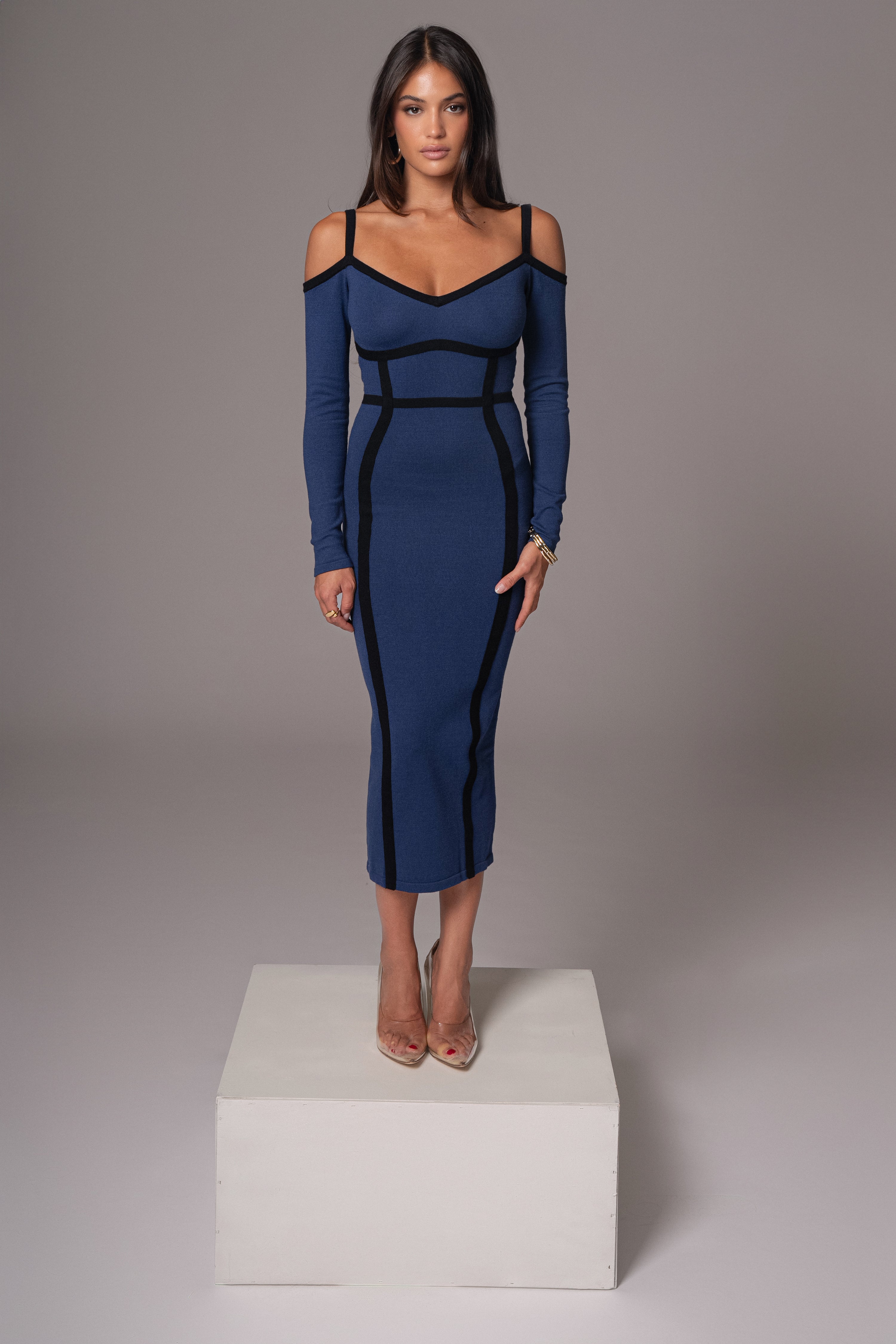 Navy Debora Knit Midi Dress - JLUXLABEL