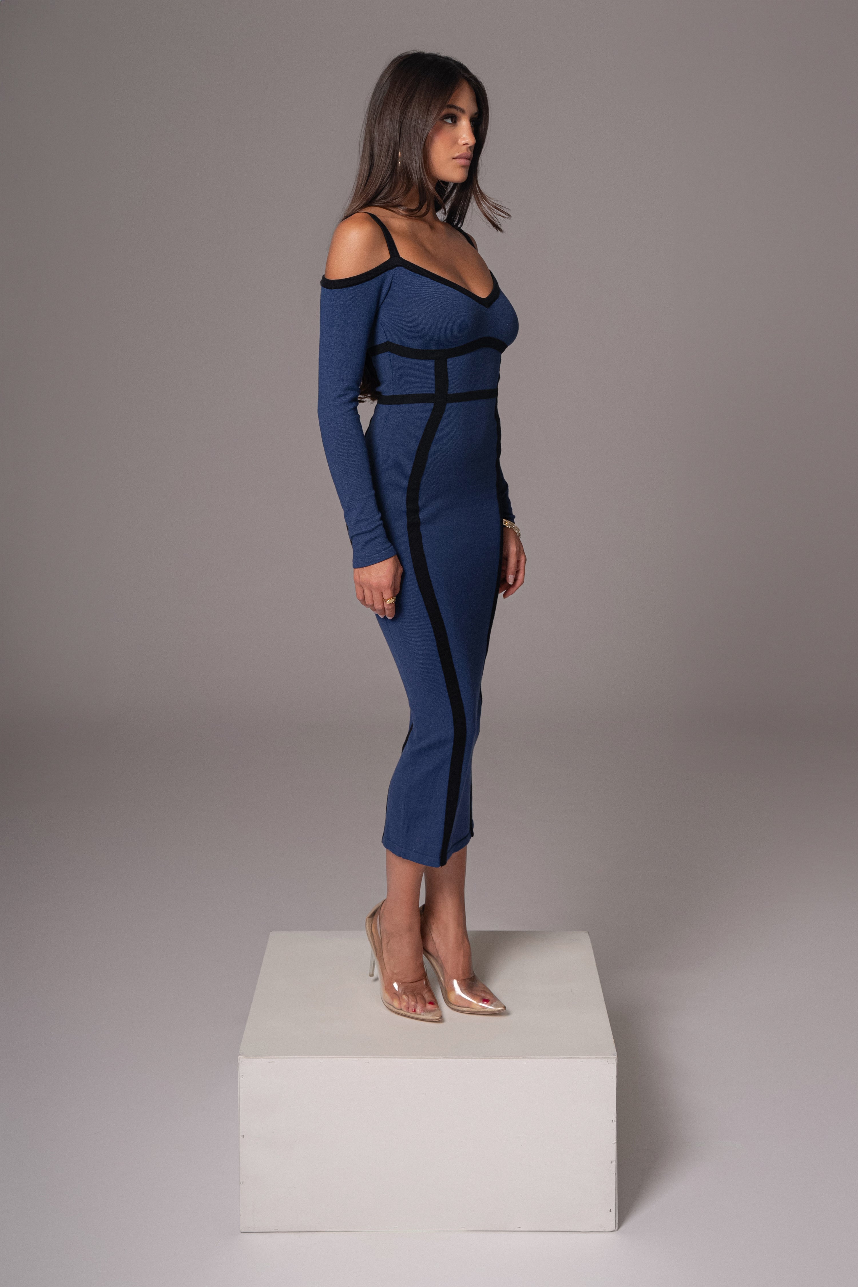 Navy Debora Knit Midi Dress - JLUXLABEL