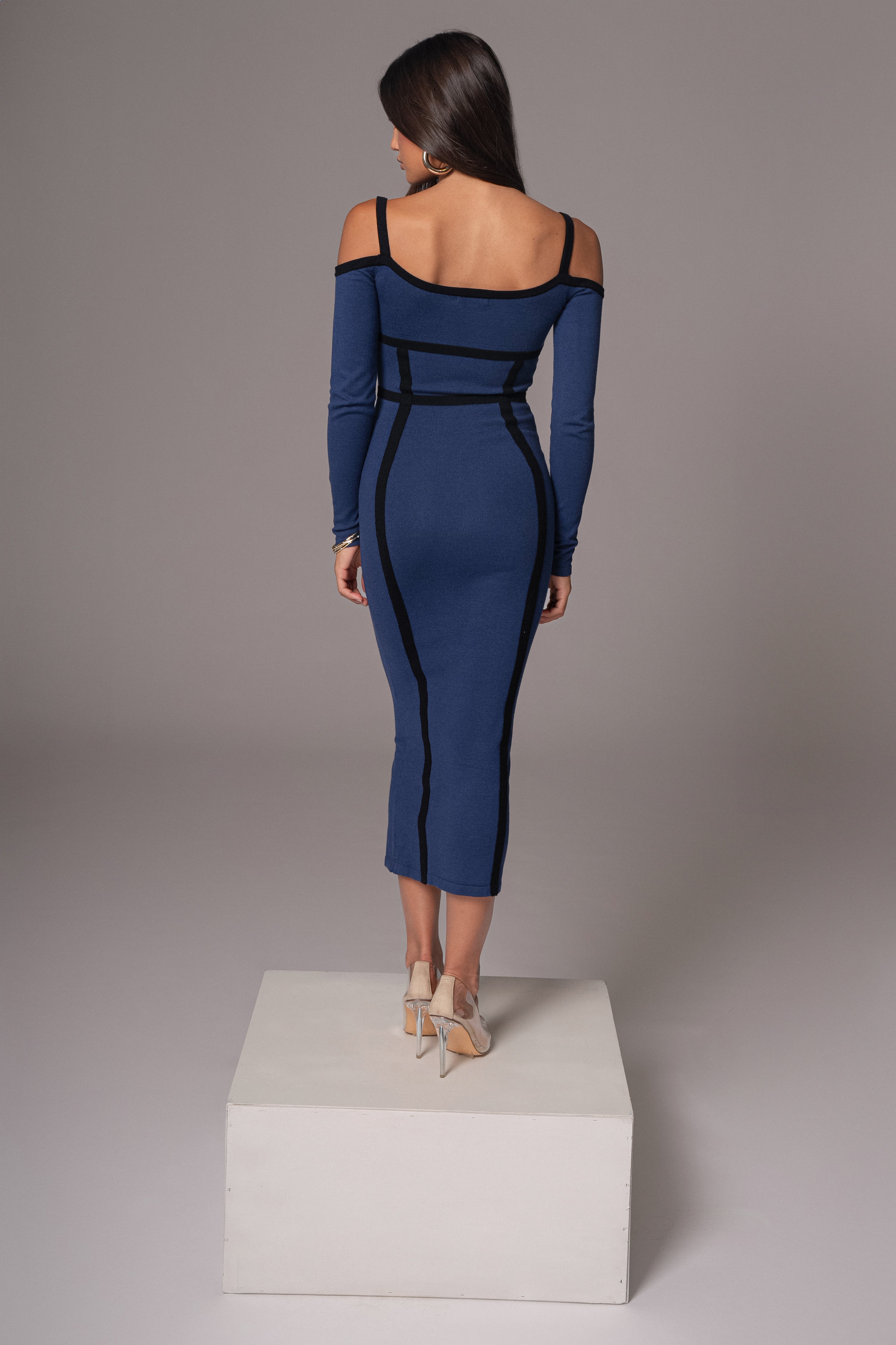 Navy Debora Knit Midi Dress - JLUXLABEL