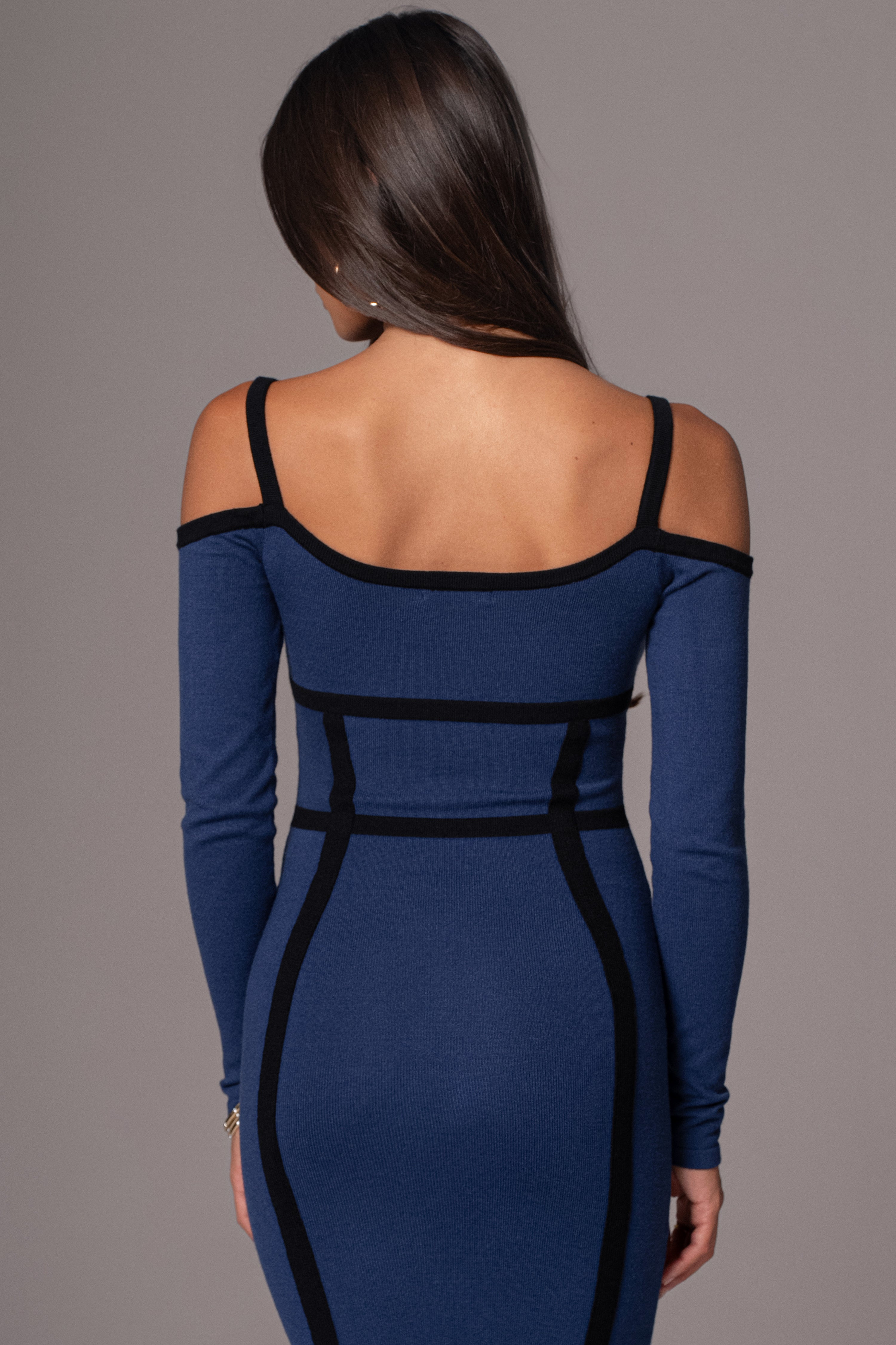 Navy Debora Knit Midi Dress - JLUXLABEL