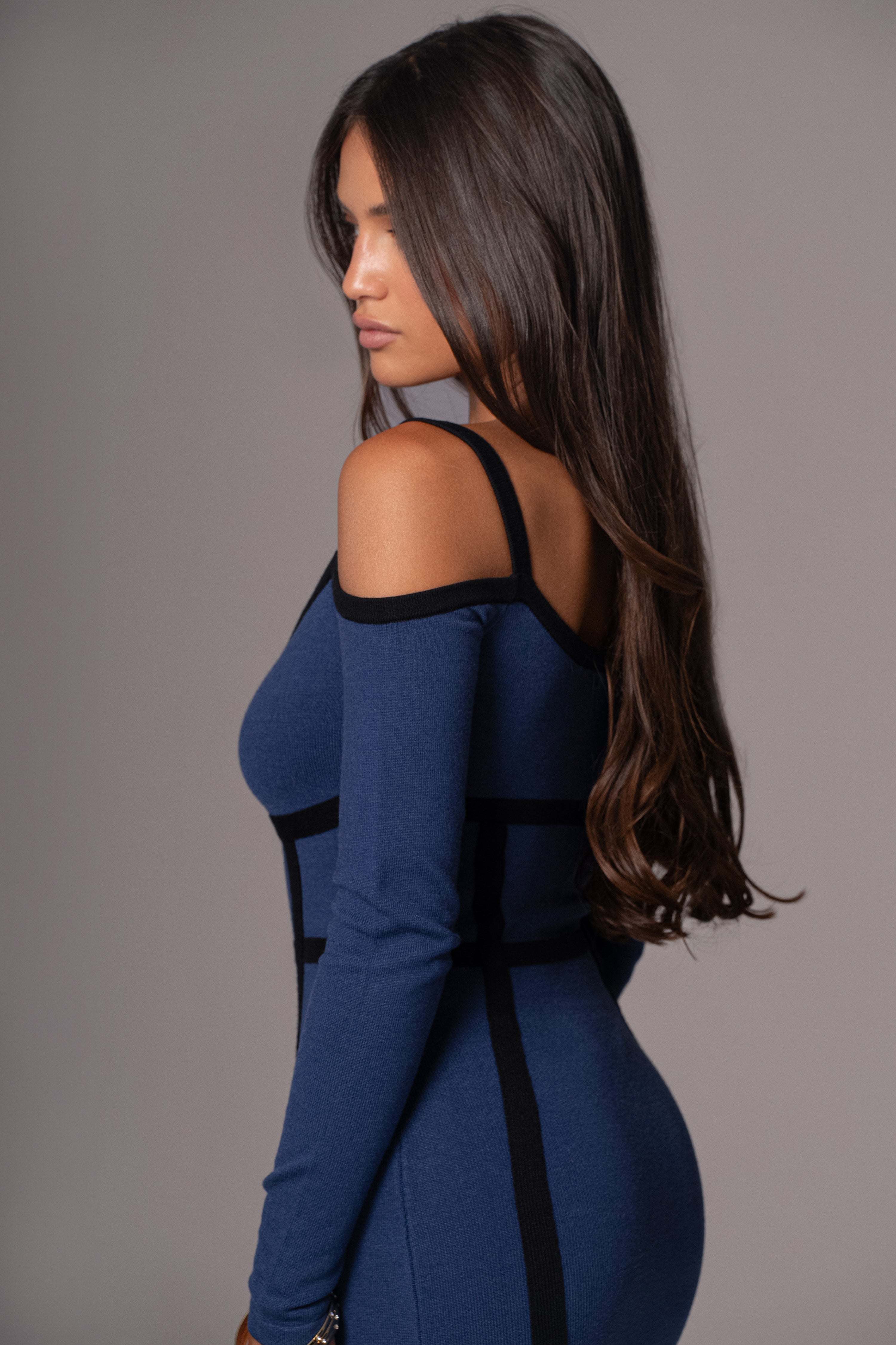 Navy Debora Knit Midi Dress - JLUXLABEL