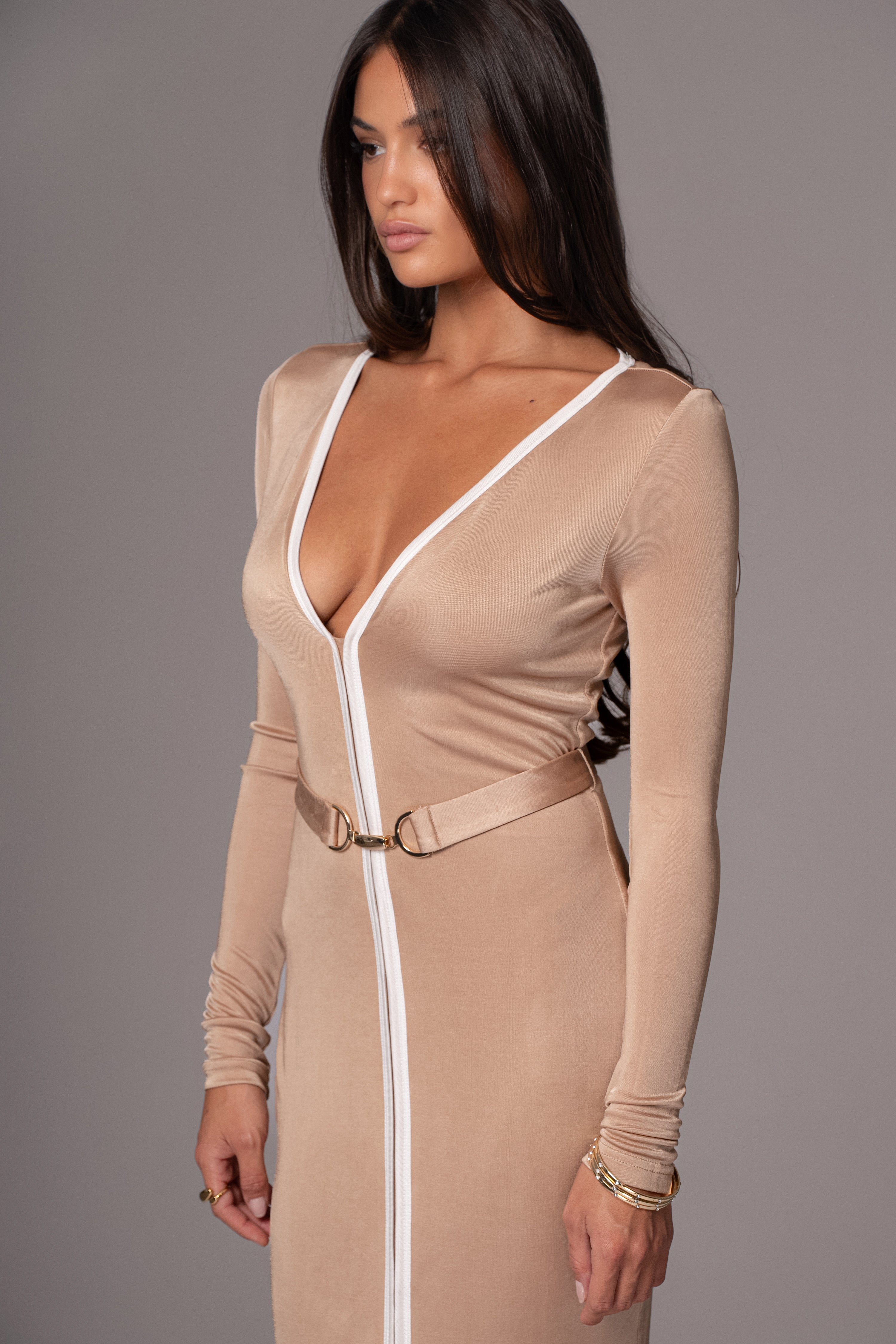 Tan Juki Maxi Dress - JLUXLABEL