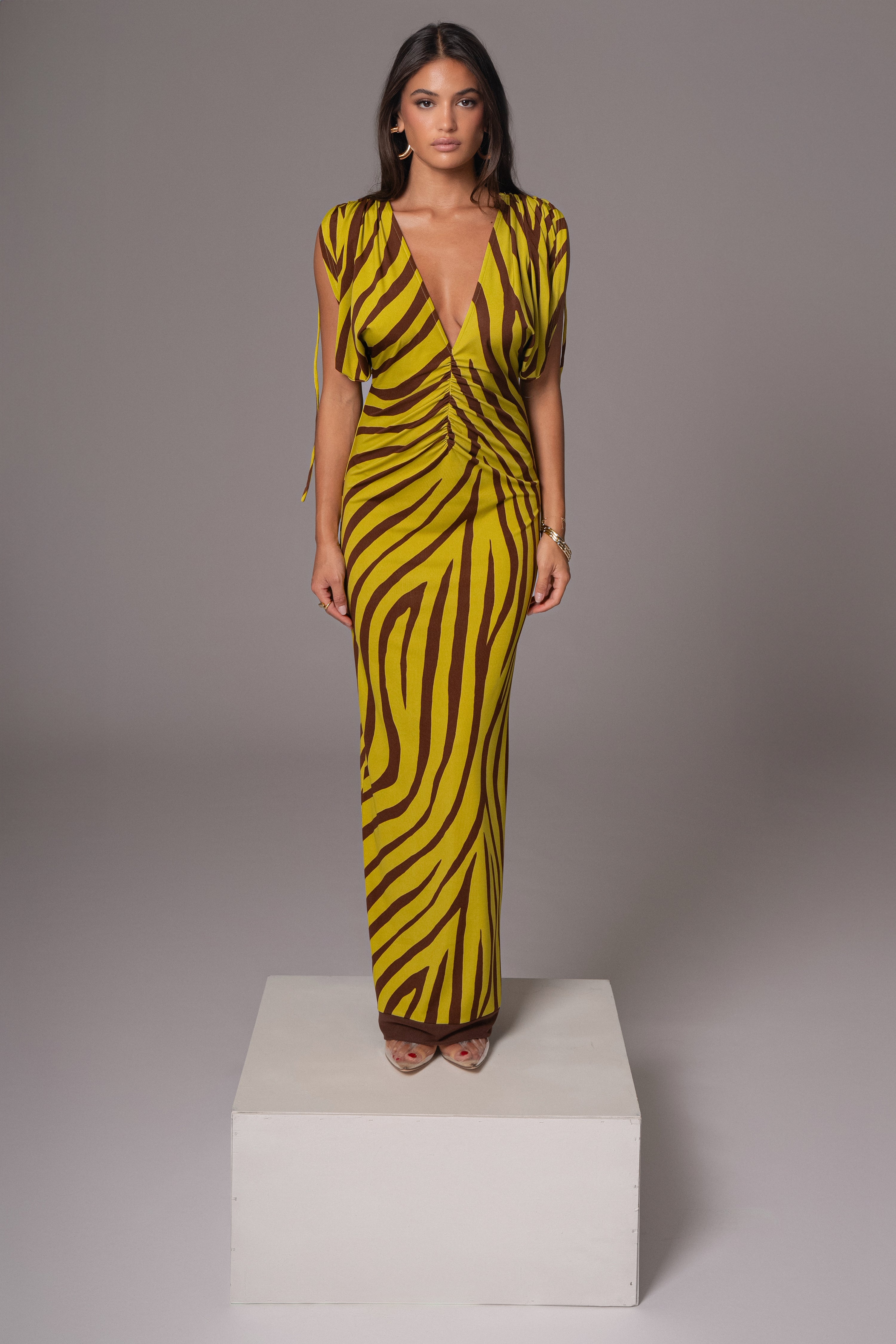 Lime Print Occasion Print Maxi Dress - JLUXLABEL