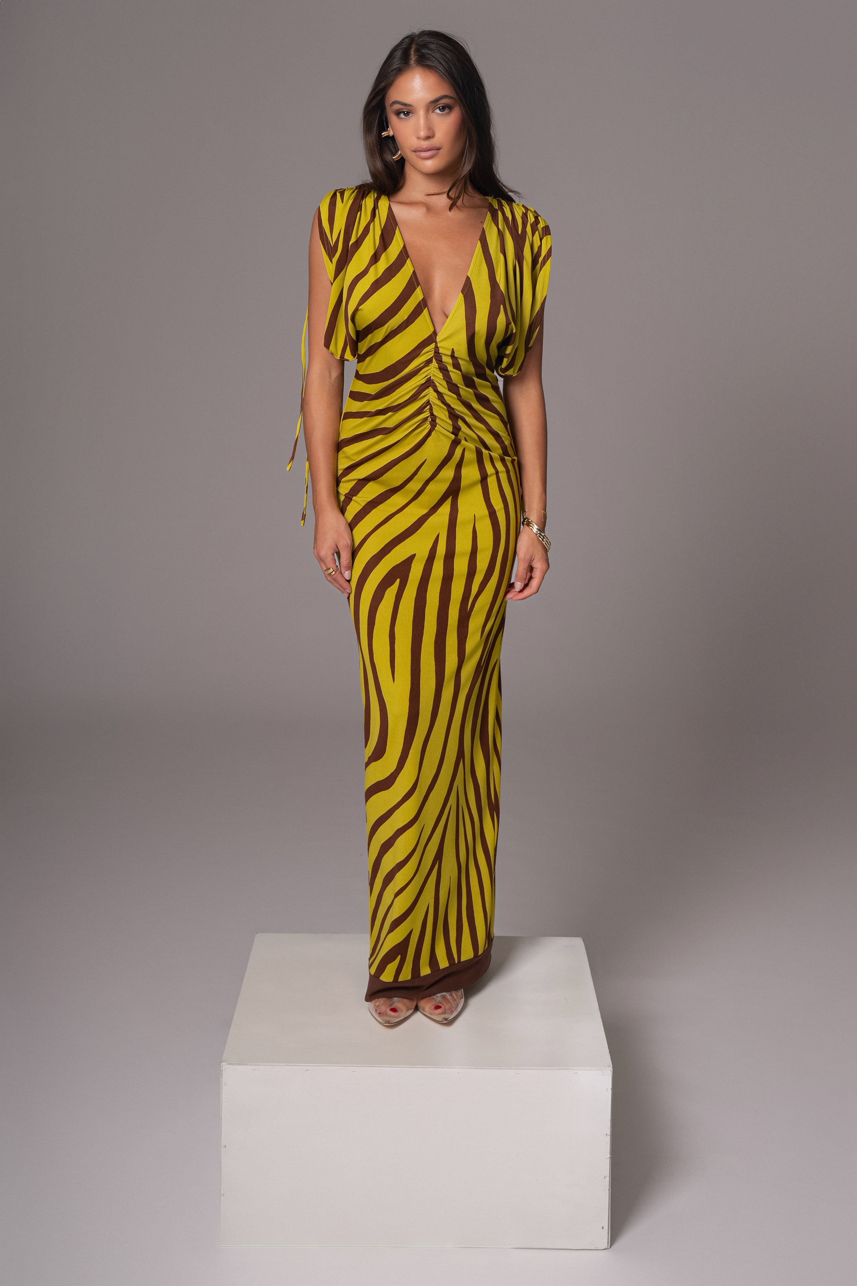 Lime Print Occasion Print Maxi Dress - JLUXLABEL