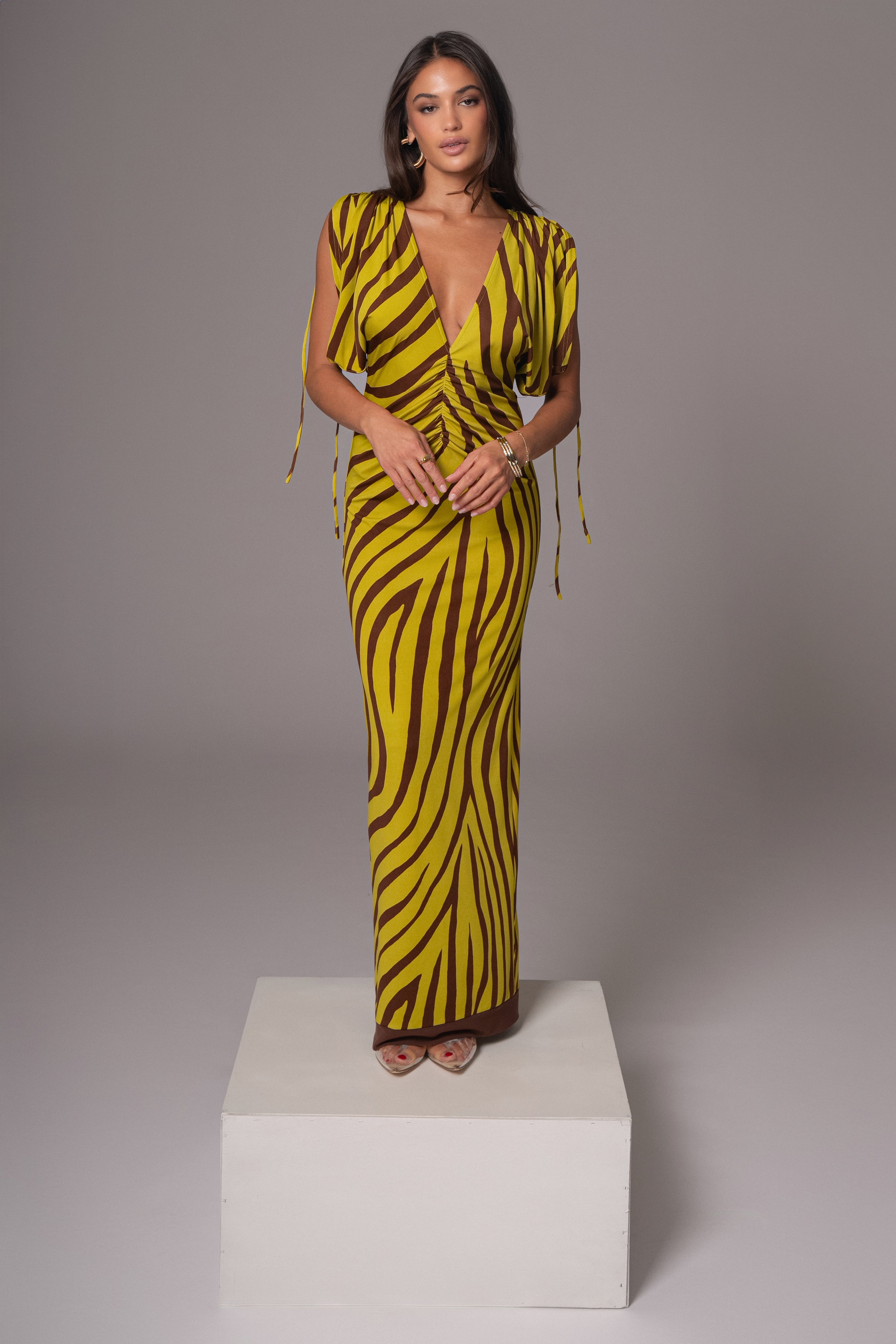 Lime Print Occasion Print Maxi Dress - JLUXLABEL