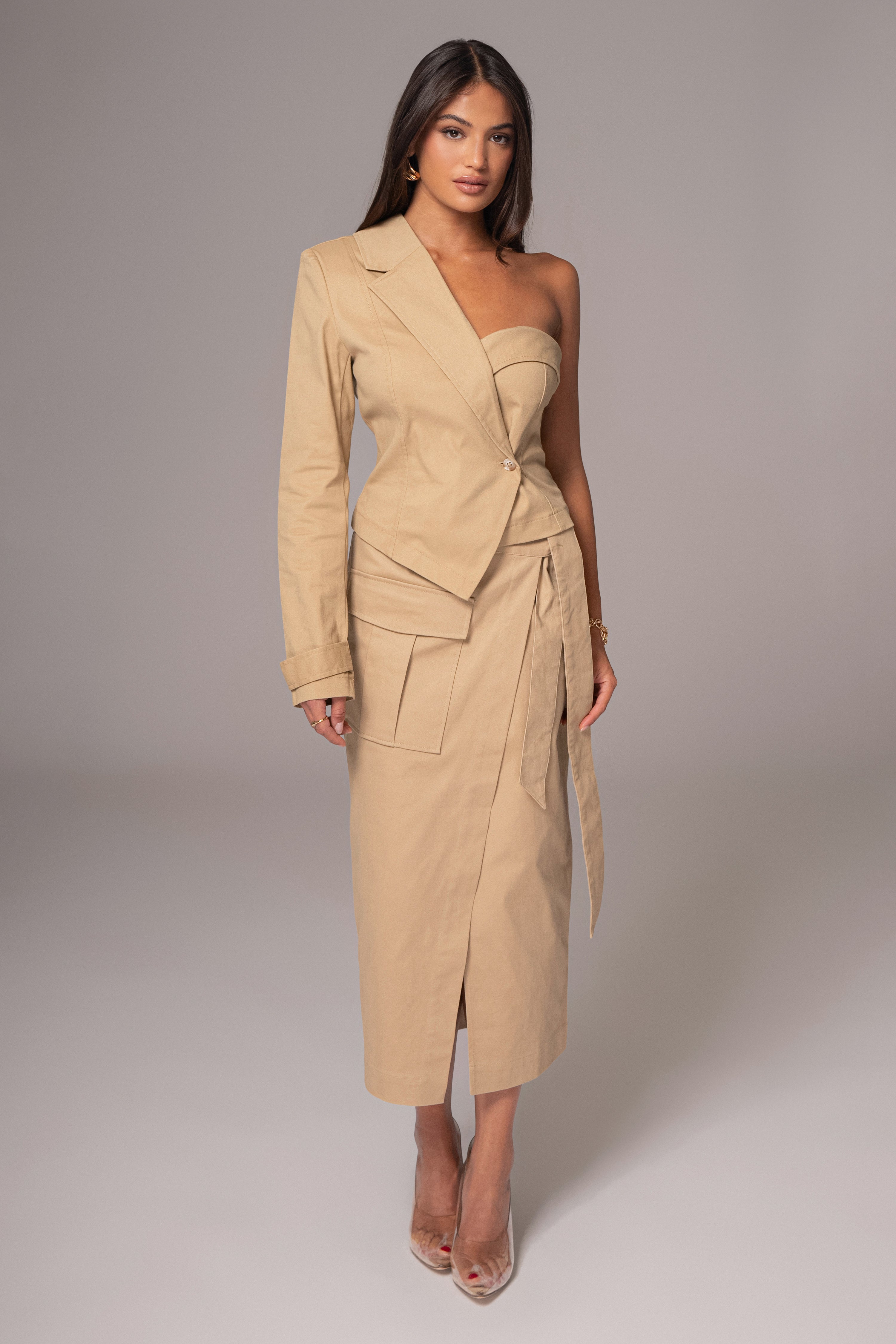 Khaki Amal One Shoulder Top - JLUXLABEL