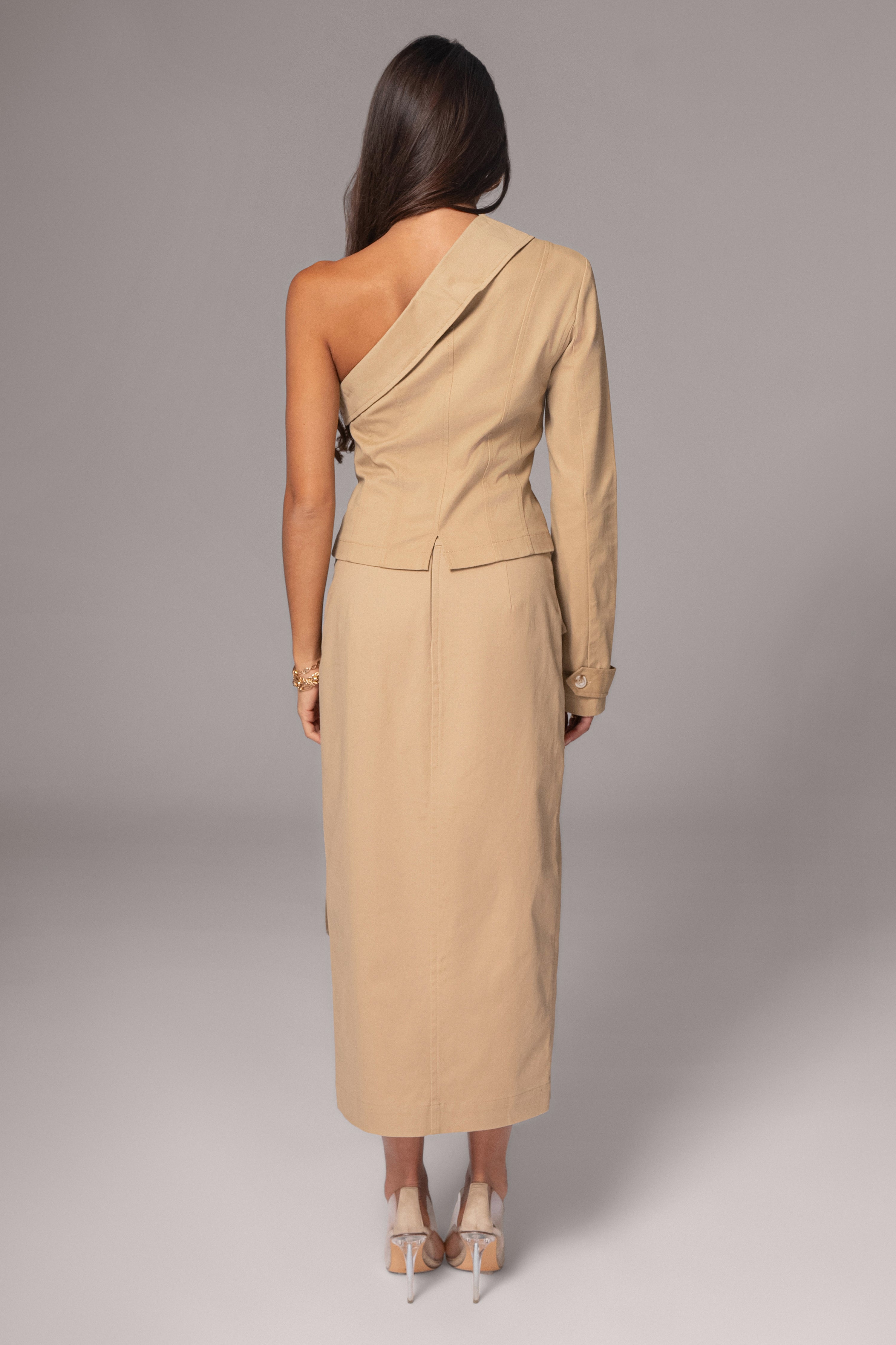 Khaki Amal One Shoulder Top - JLUXLABEL