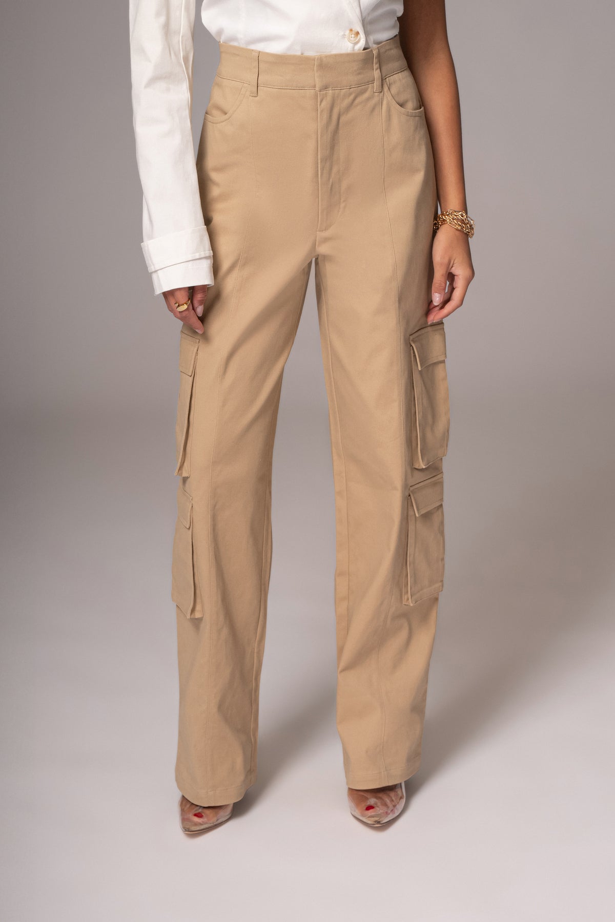 JLUXLABEL khaki double take cargo pants, stylish bottoms with multiple pockets and relaxed fit, perfect for casual wear