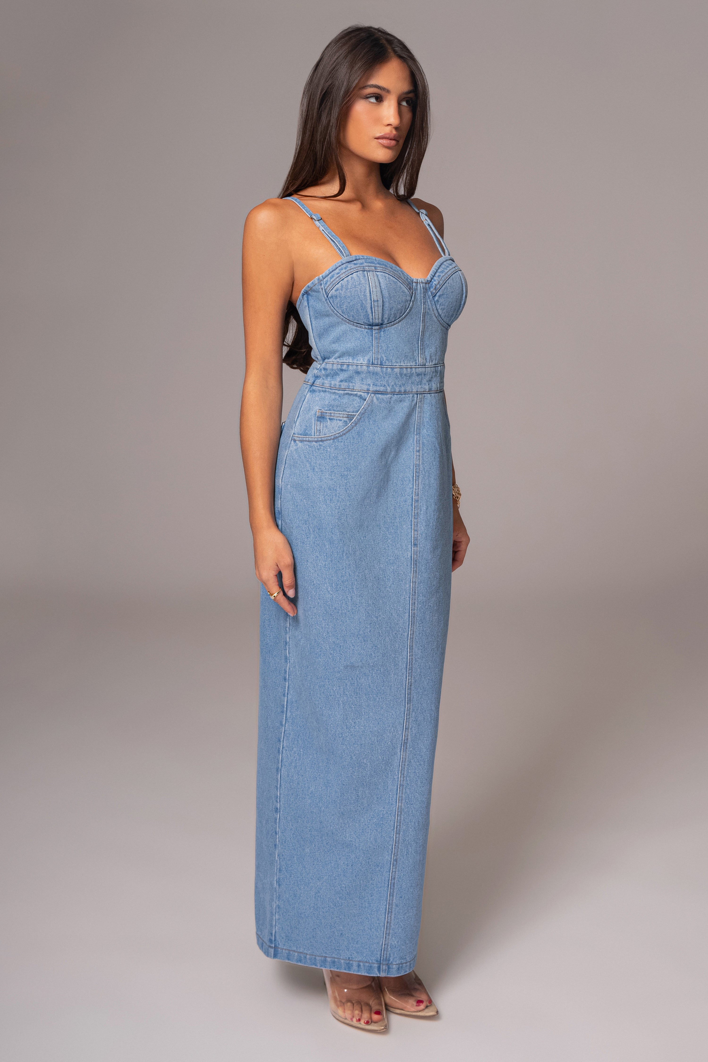 Medium Wash Mara Denim Bustier Dress - JLUXLABEL