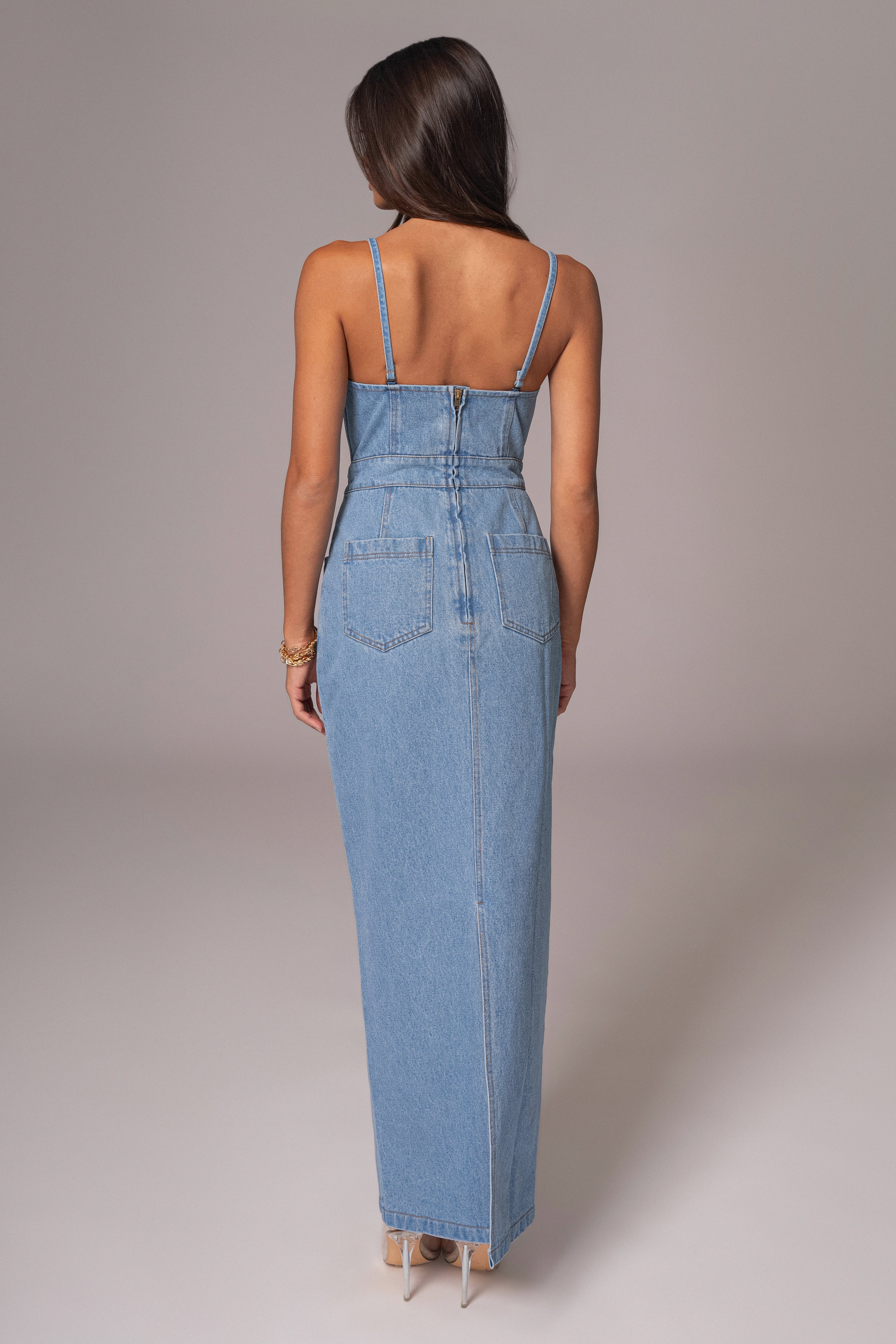 Medium Wash Mara Denim Bustier Dress - JLUXLABEL