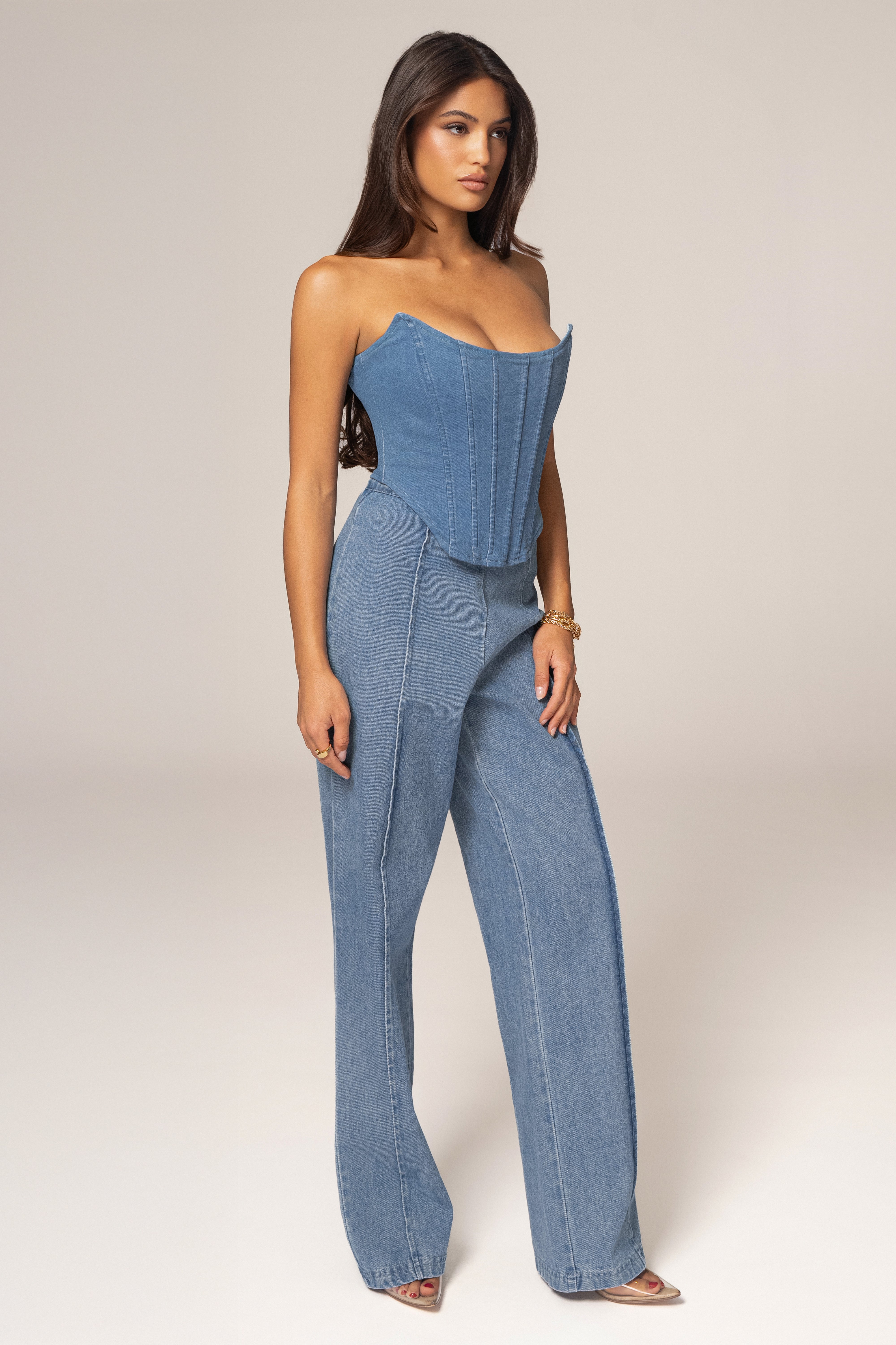 Medium Wash Fenix Reversible Denim Corset - JLUXLABEL