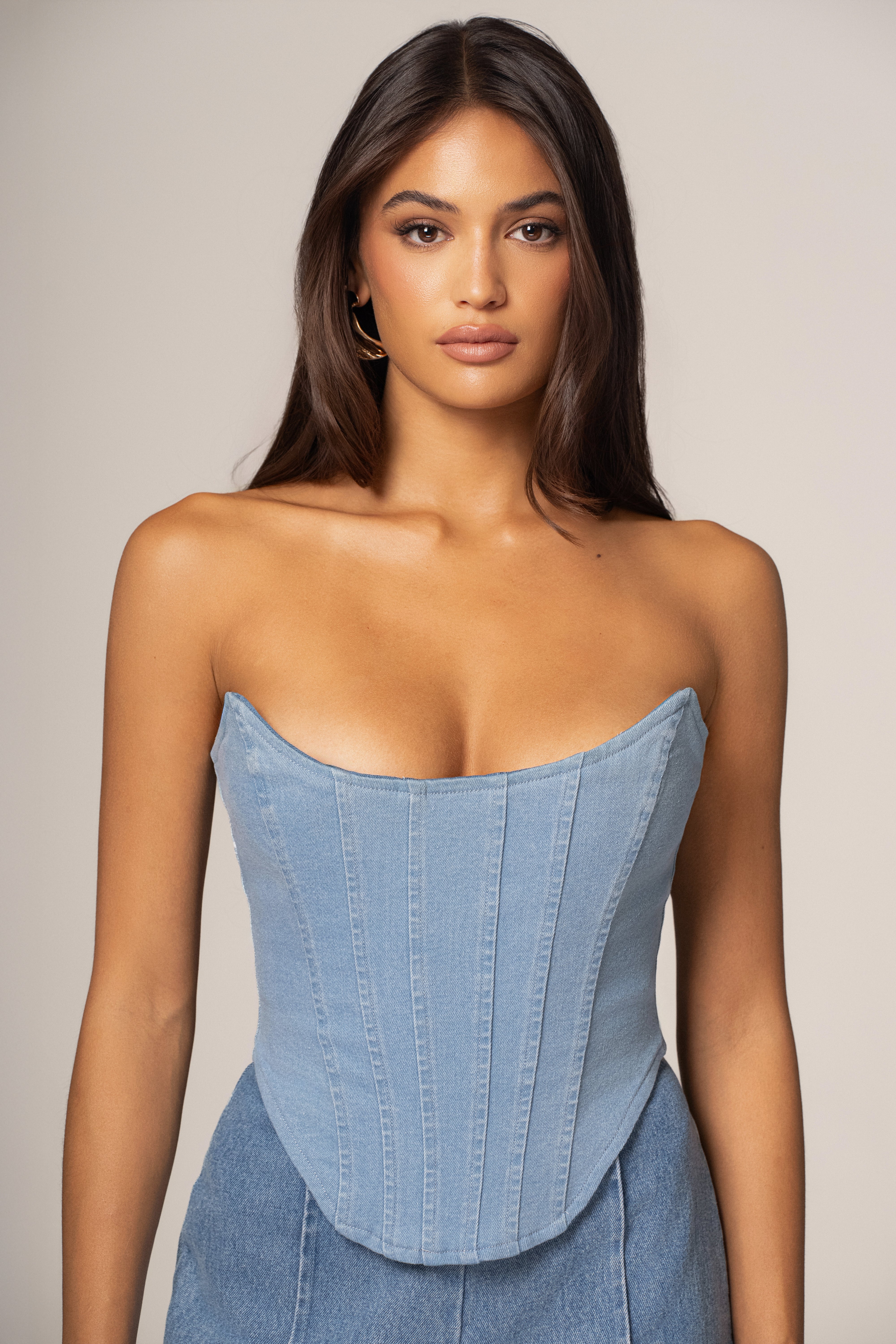 Medium Wash Fenix Reversible Denim Corset - JLUXLABEL