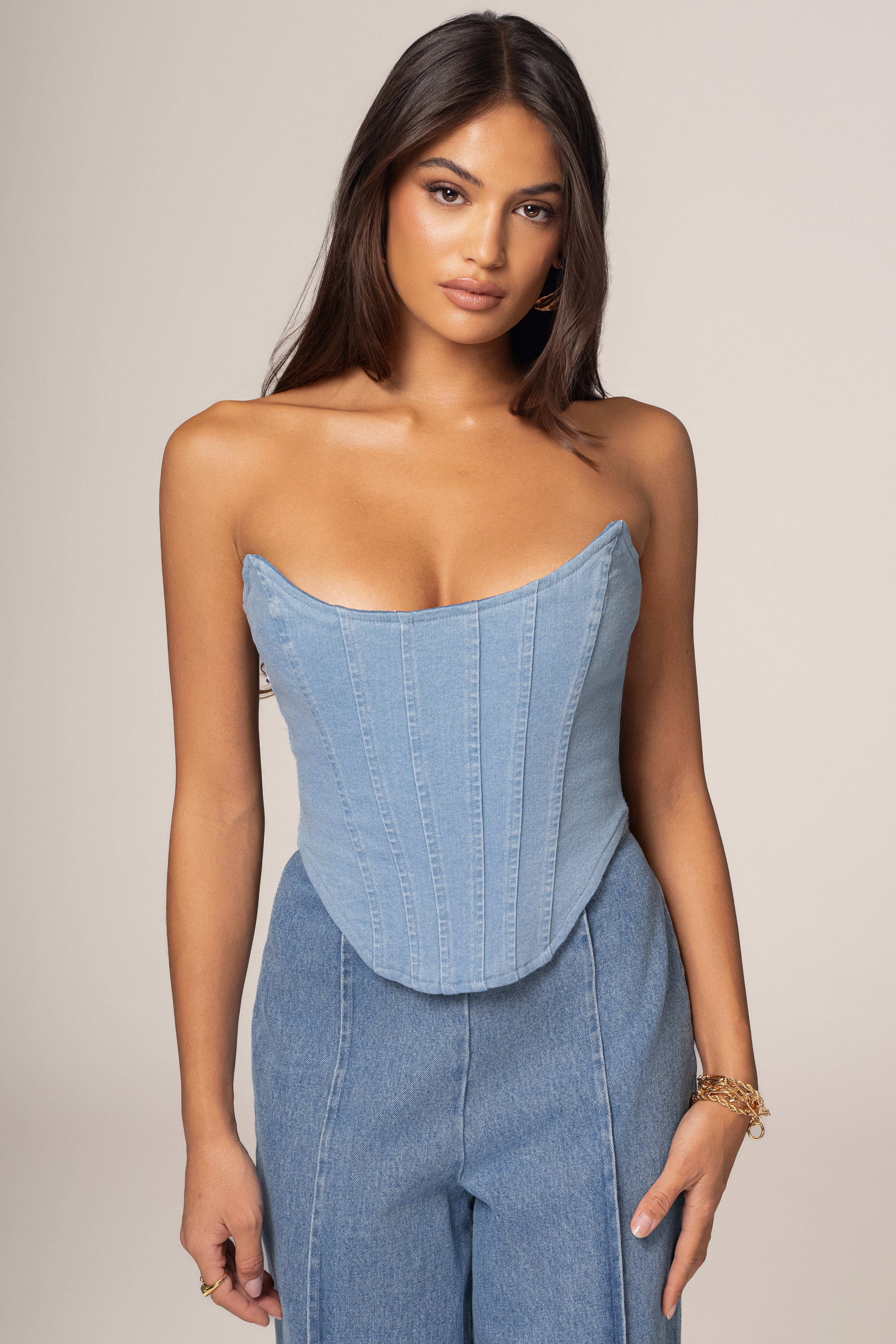 Medium Wash Fenix Reversible Denim Corset - JLUXLABEL