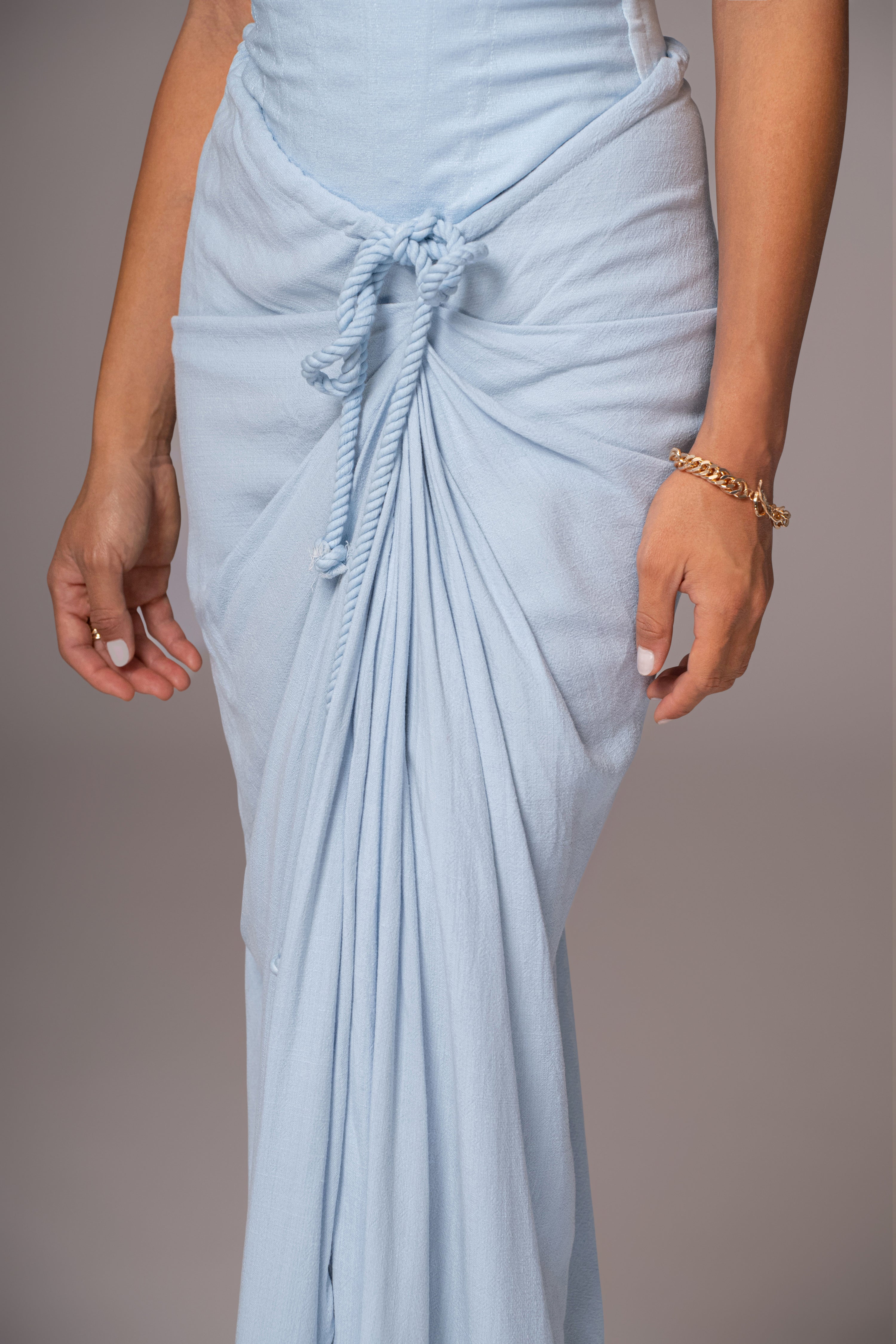 Sky Blue Noelia Linen Slit Skirt - JLUXLABEL