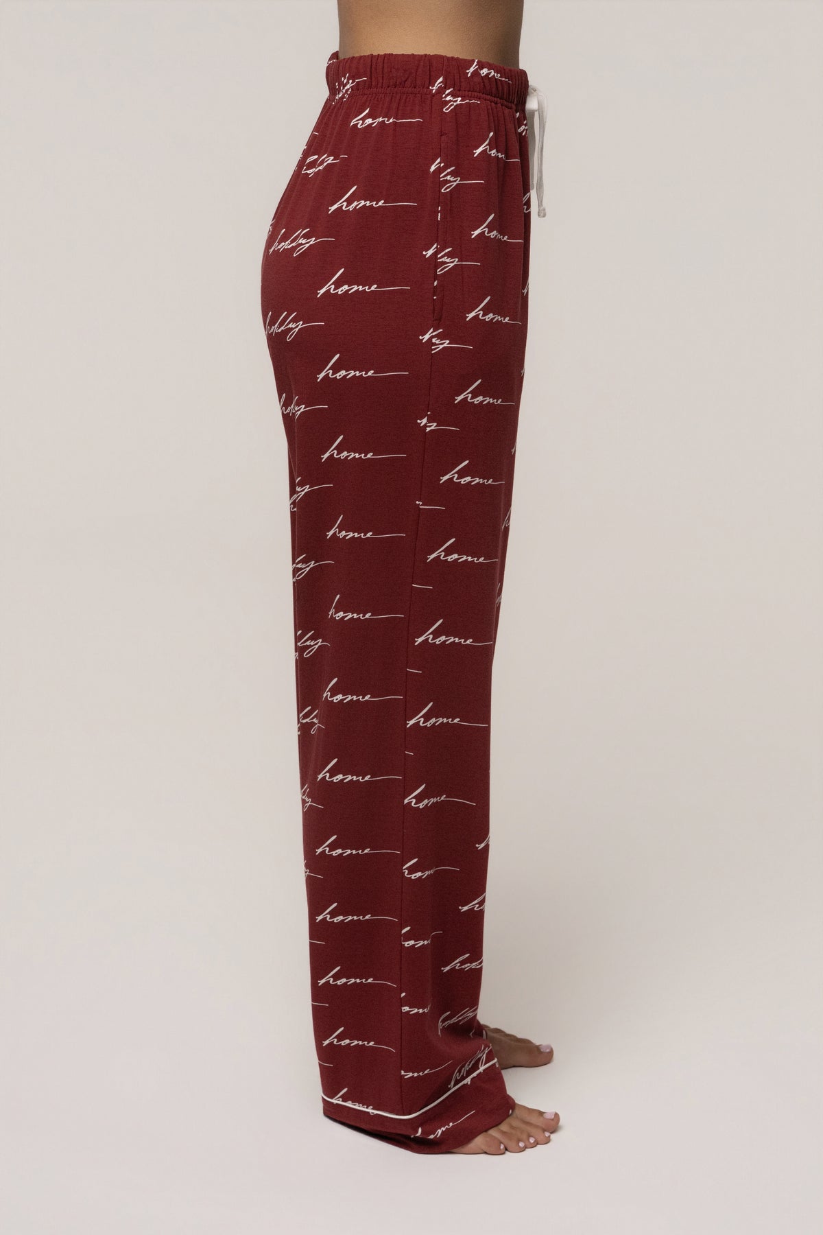 Burgundy JLUXLABEL adult pajama set with holiday-themed design, long sleeves and cozy fit, perfect for festive home wear
