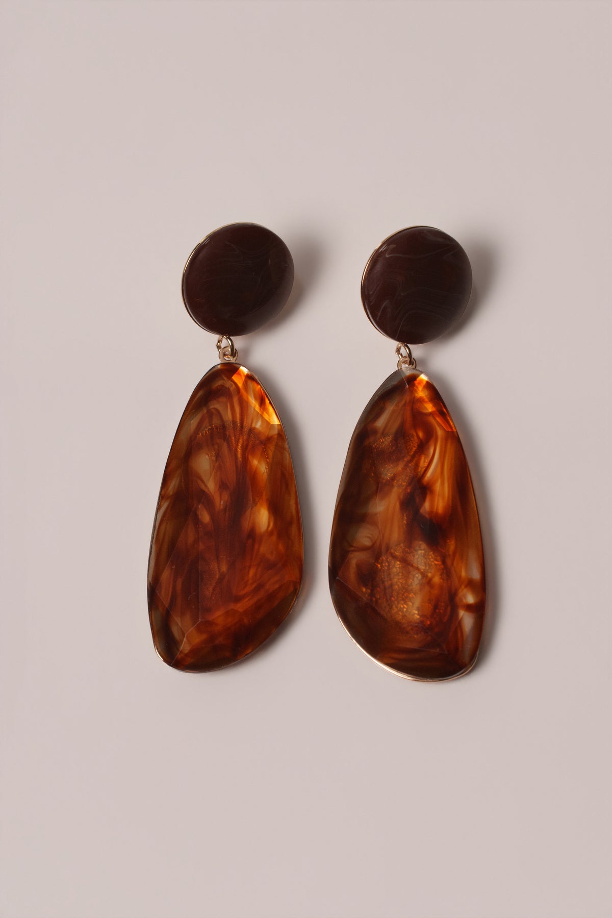 Brown Estelle marble earrings by JLUXLABEL featuring round marble jewelry with gold accents on silver hooks.