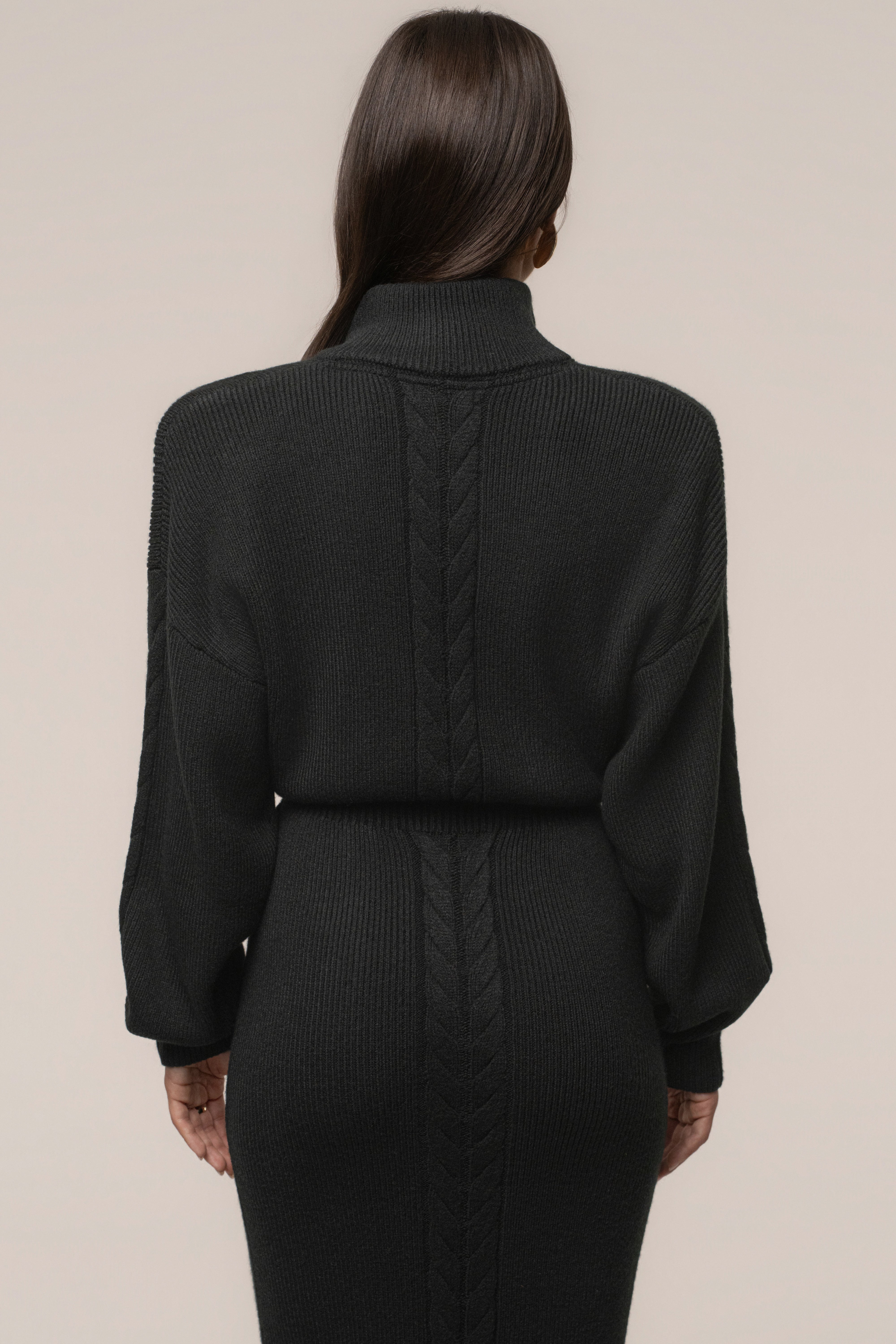 Black Cozy Intentions ribbed dress from JLUXLABEL, featuring a fitted silhouette and long sleeves, perfect for casual or evening wear.