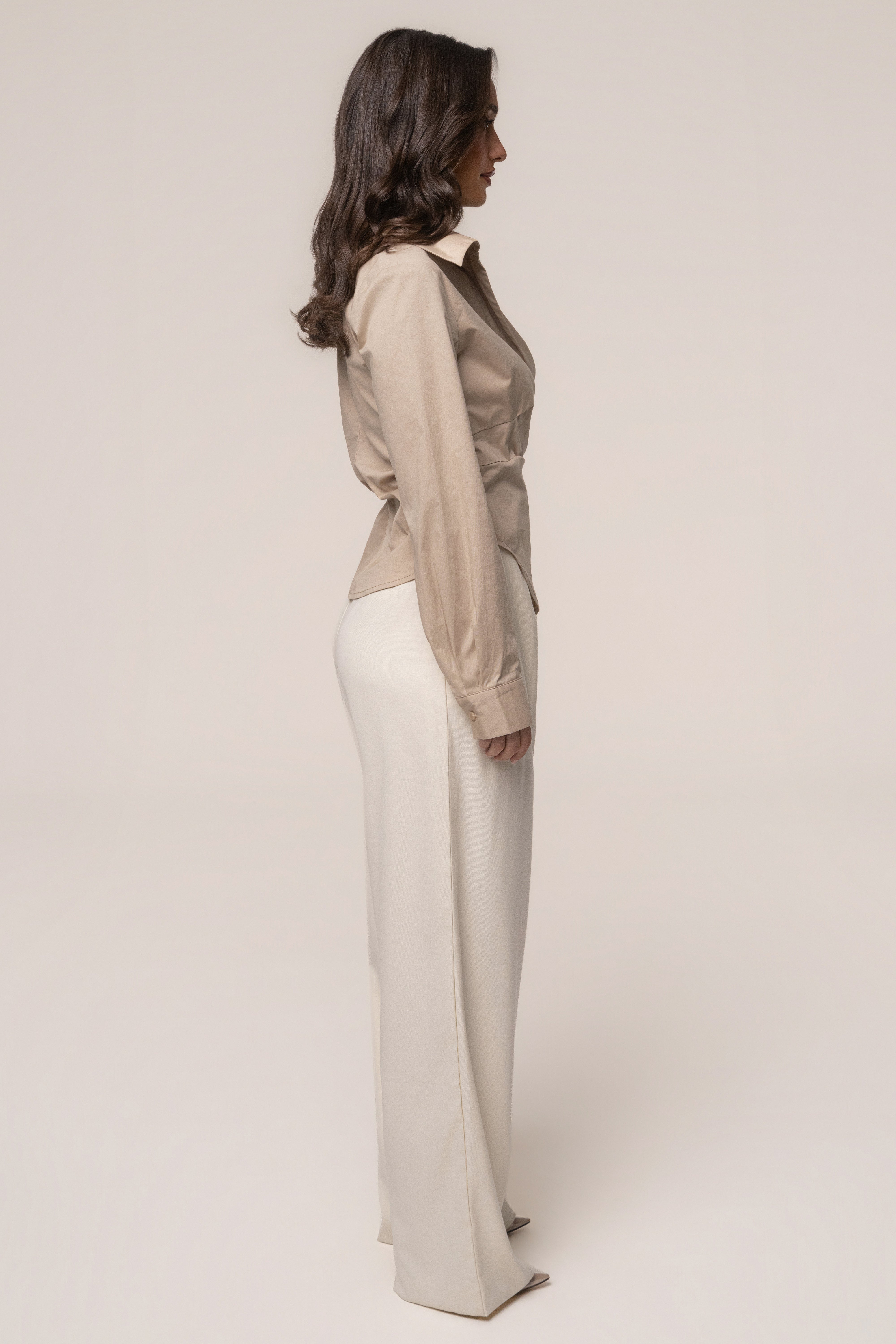 Beige Sculpt And Form blouse by JLUXLABEL, stylish tops featuring a flattering fit and elegant design.