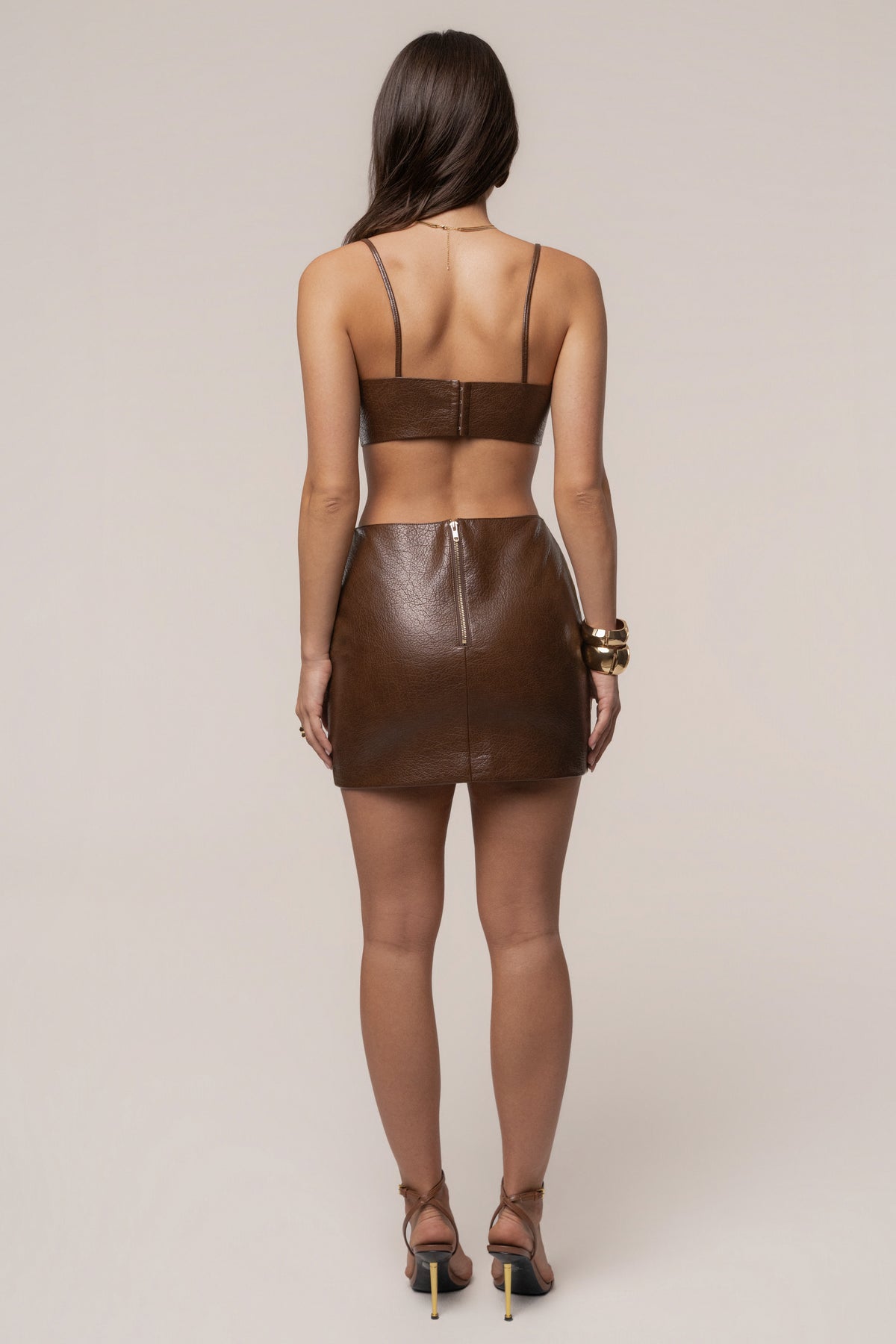 Brown Olivia PU Leather Skirt