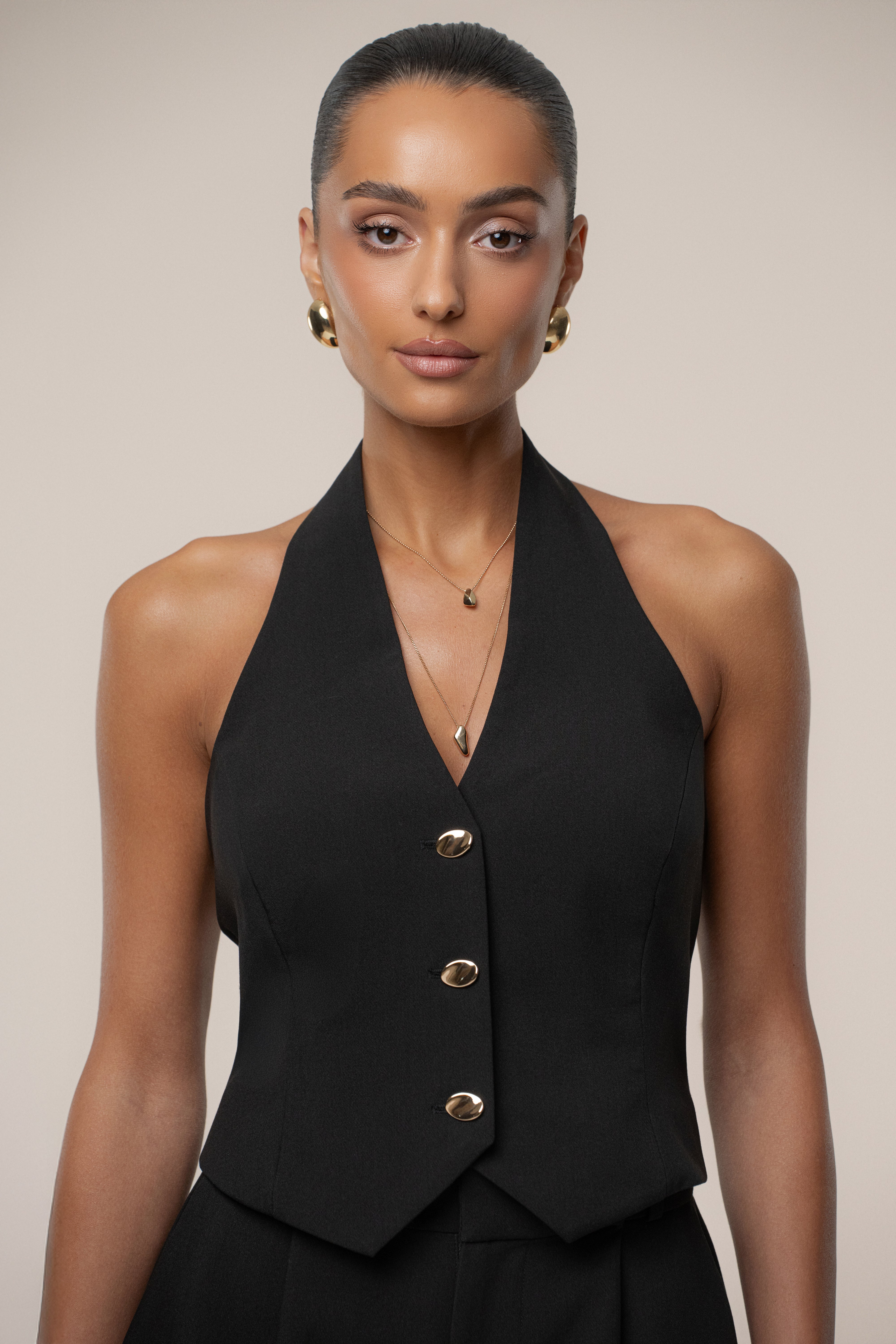 PRE-ORDER Black Luxe Halter Vest - JLUXLABEL