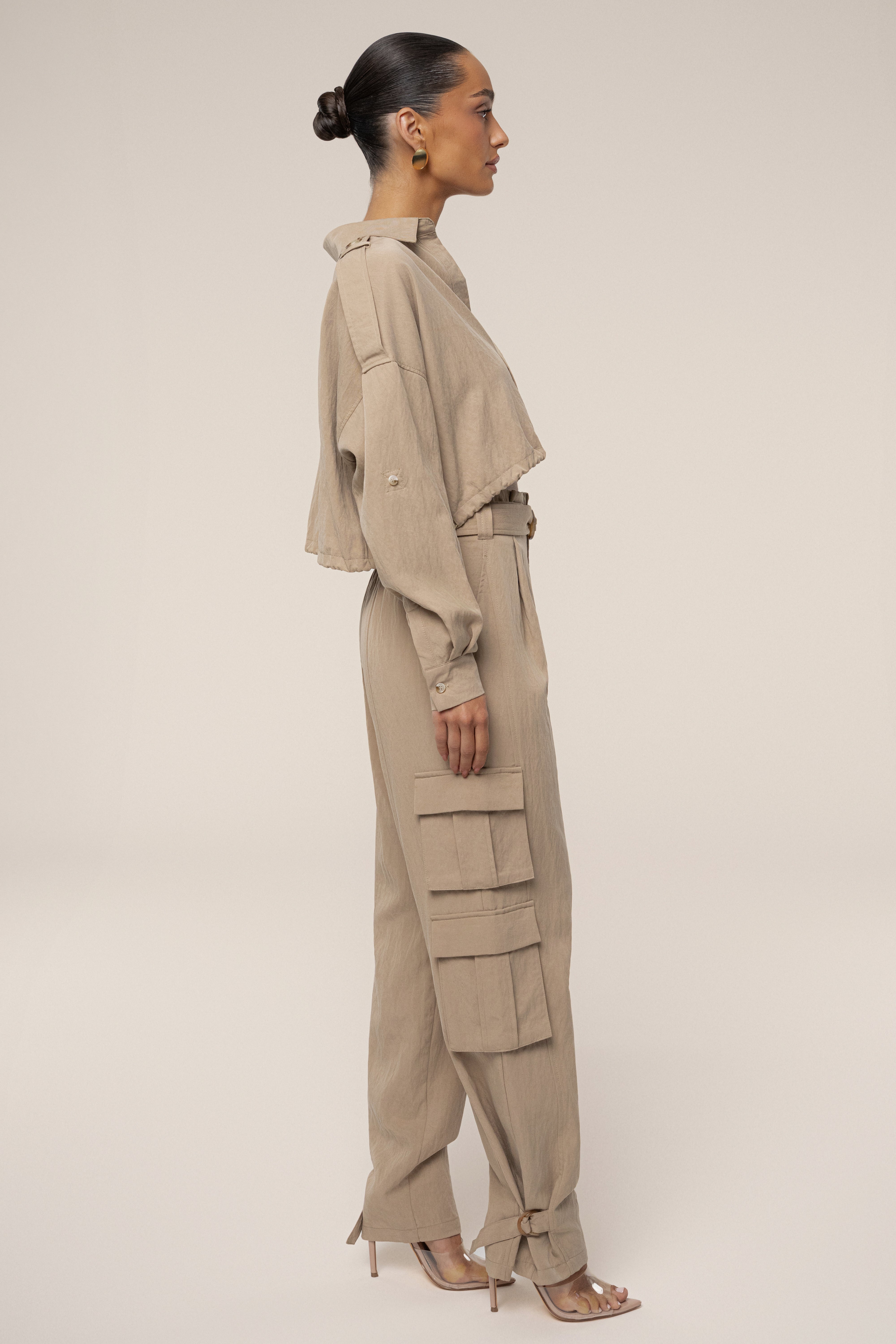 Tan Oasis Collared Crop Top - JLUXLABEL