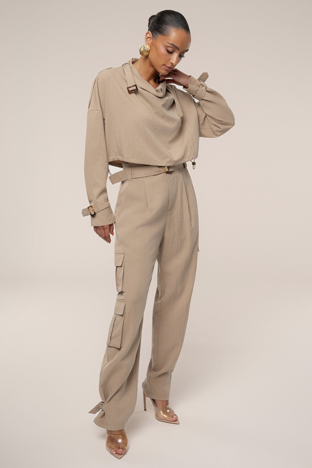 Tan Boundless Belted Cargo Pants - JLUXLABEL