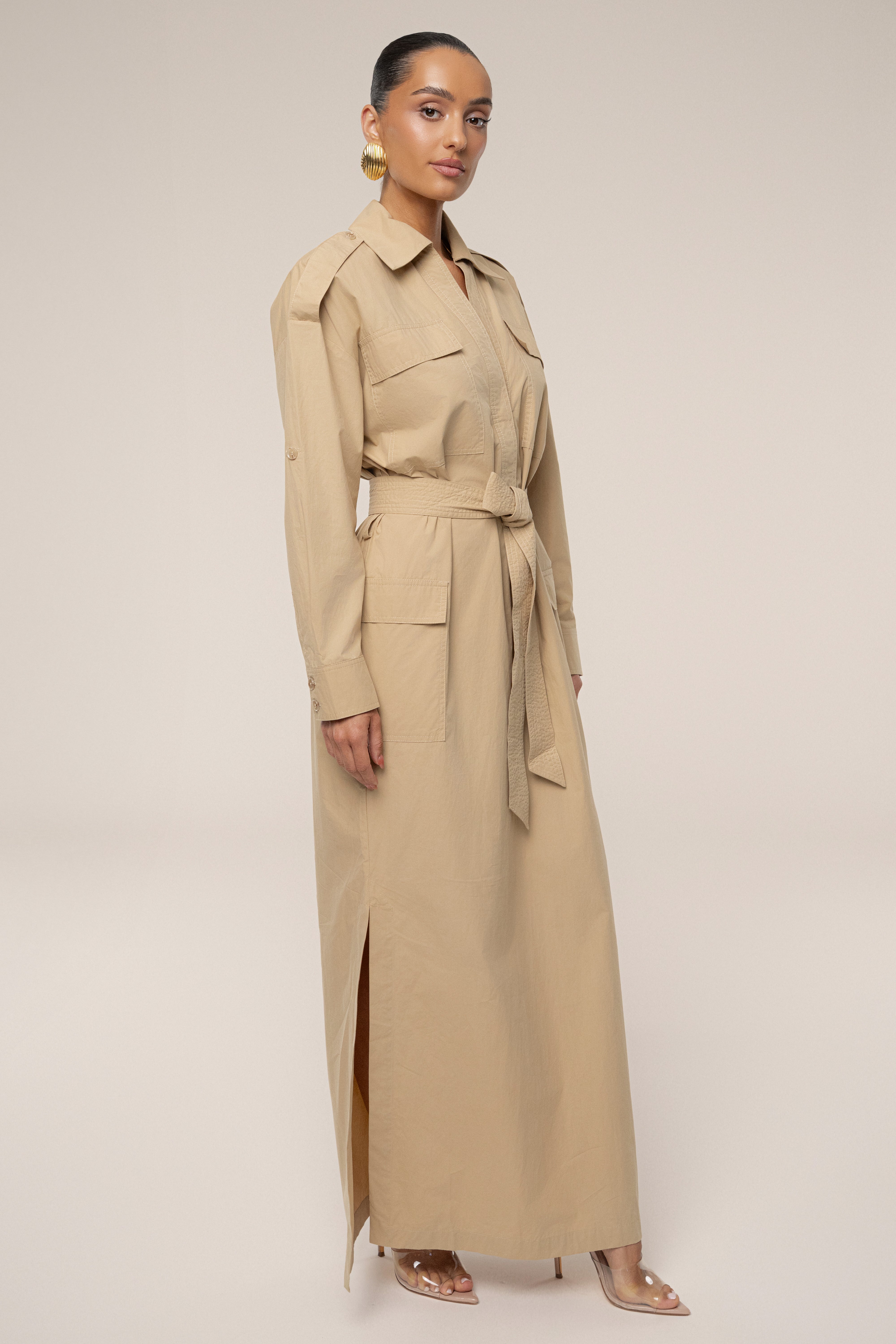 Khaki Harbor Shore Belted Maxi Dress - JLUXLABEL