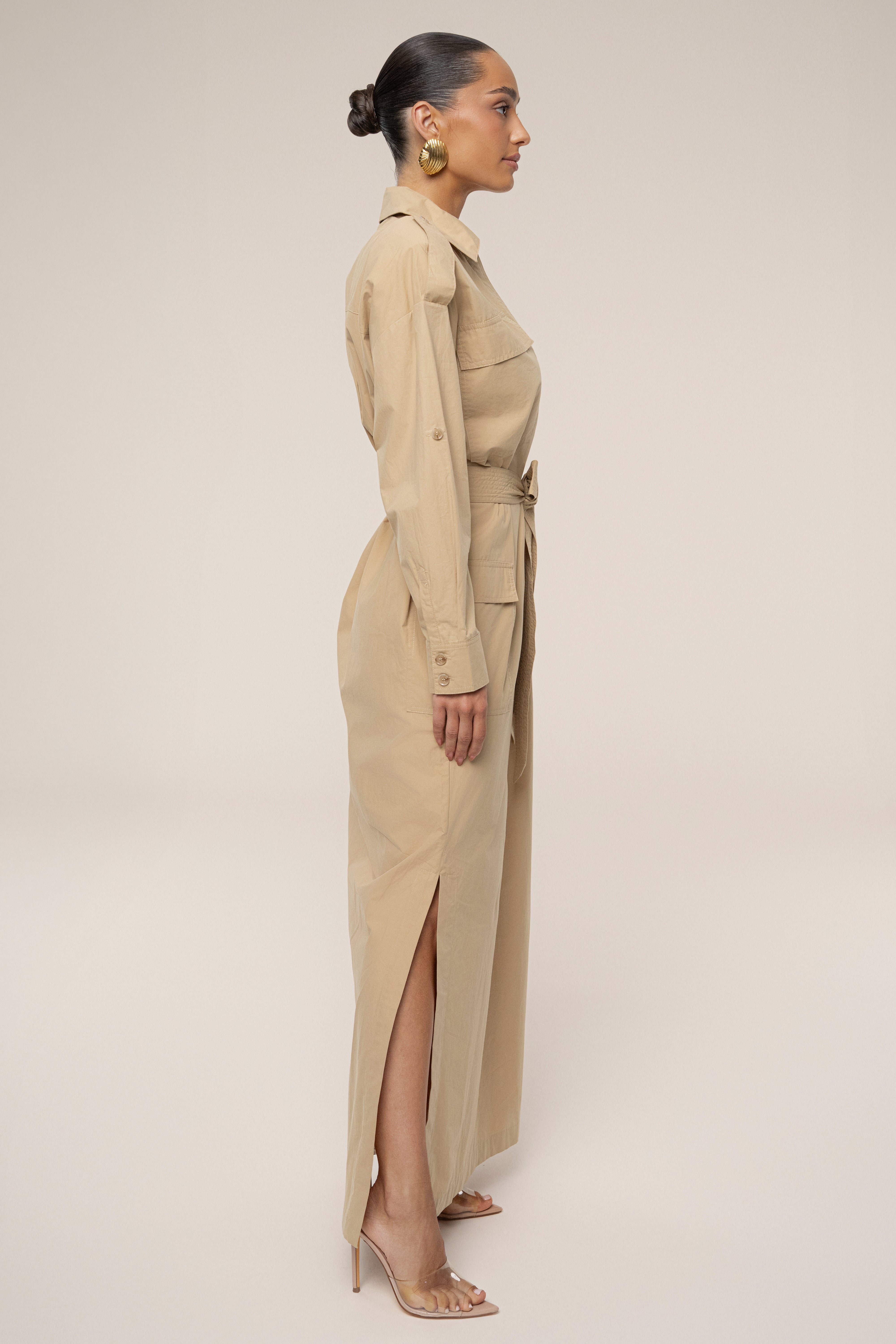 Khaki Harbor Shore Belted Maxi Dress - JLUXLABEL