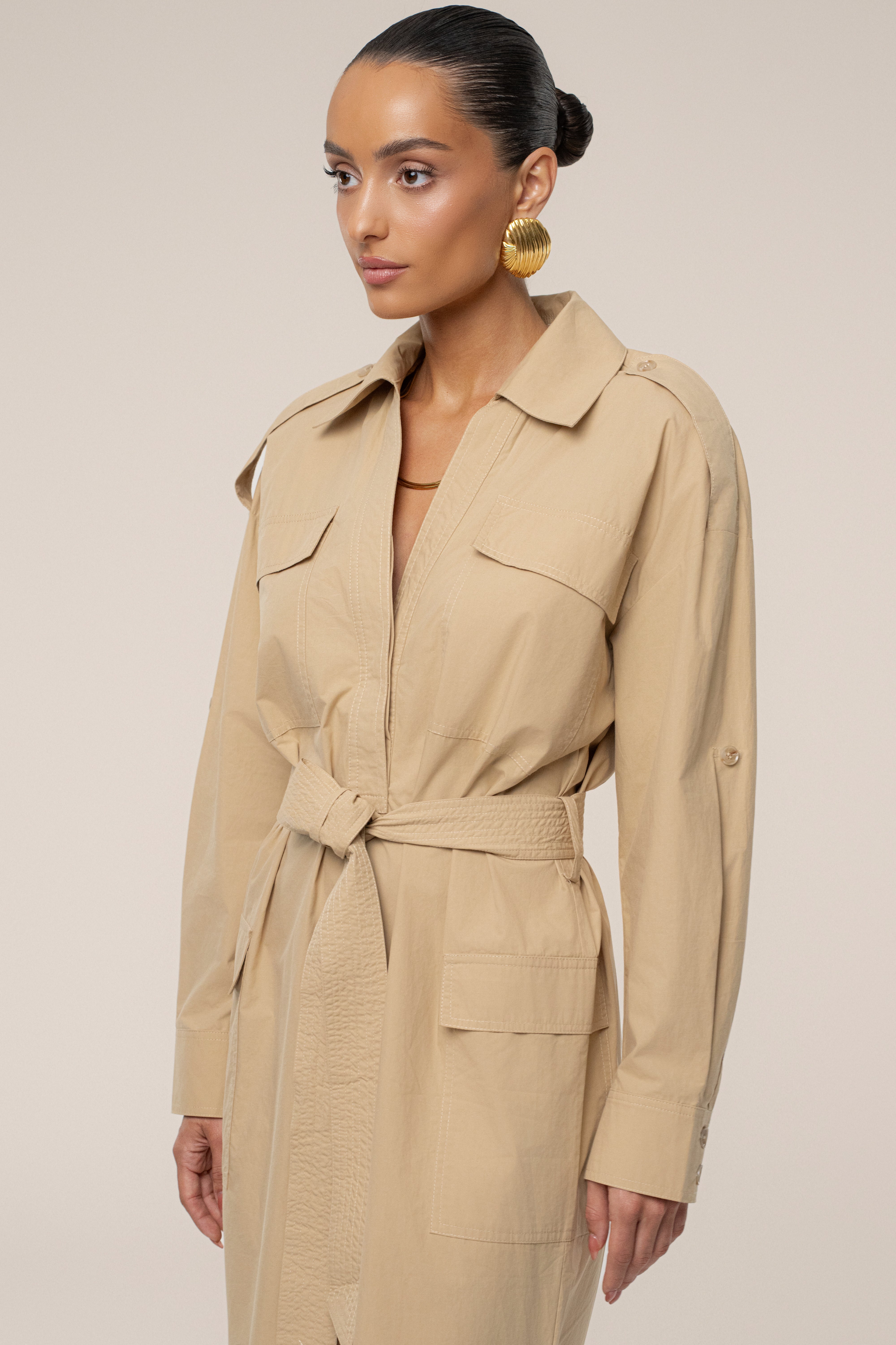 Khaki Harbor Shore Belted Maxi Dress - JLUXLABEL