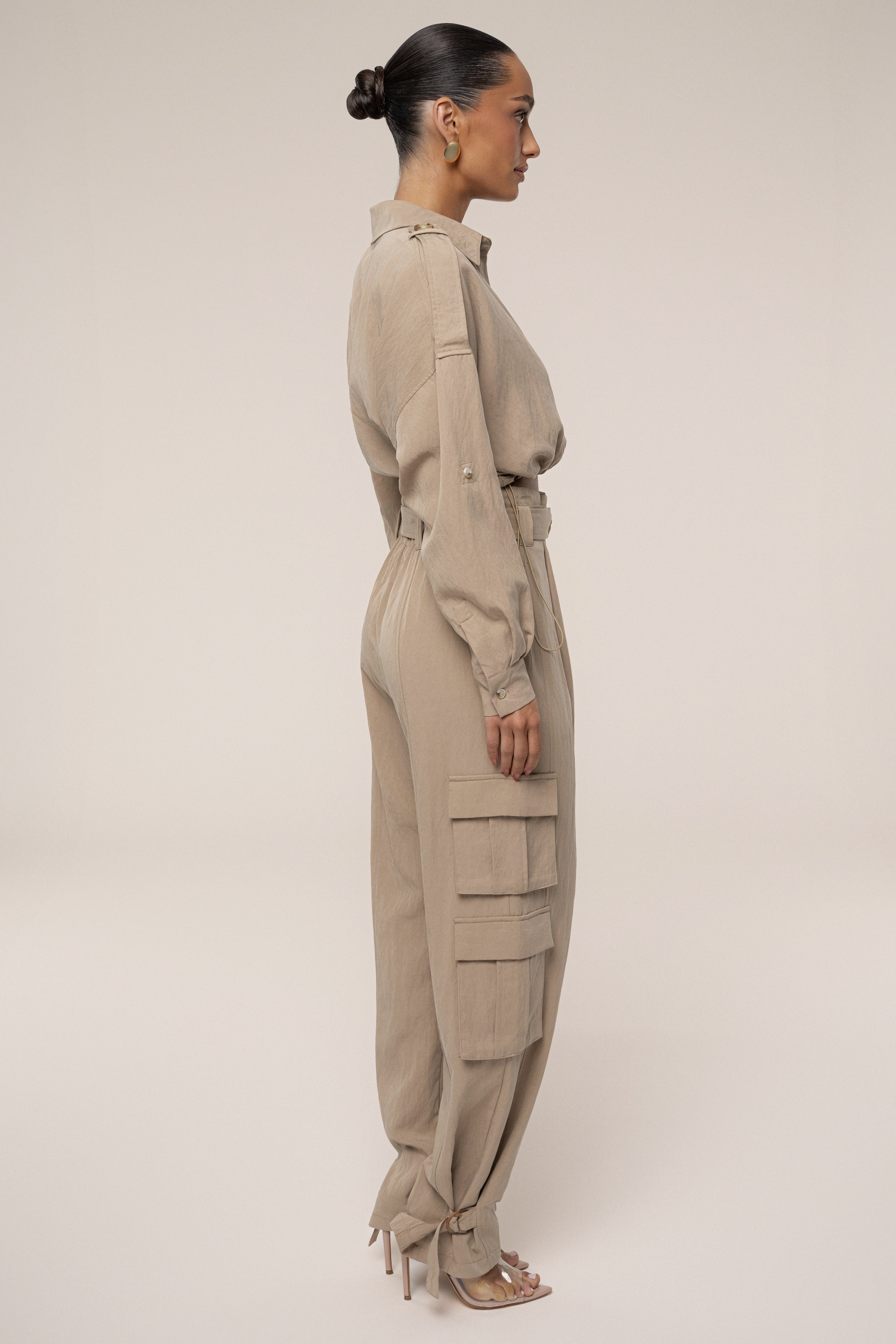 Tan Boundless Belted Cargo Pants - JLUXLABEL