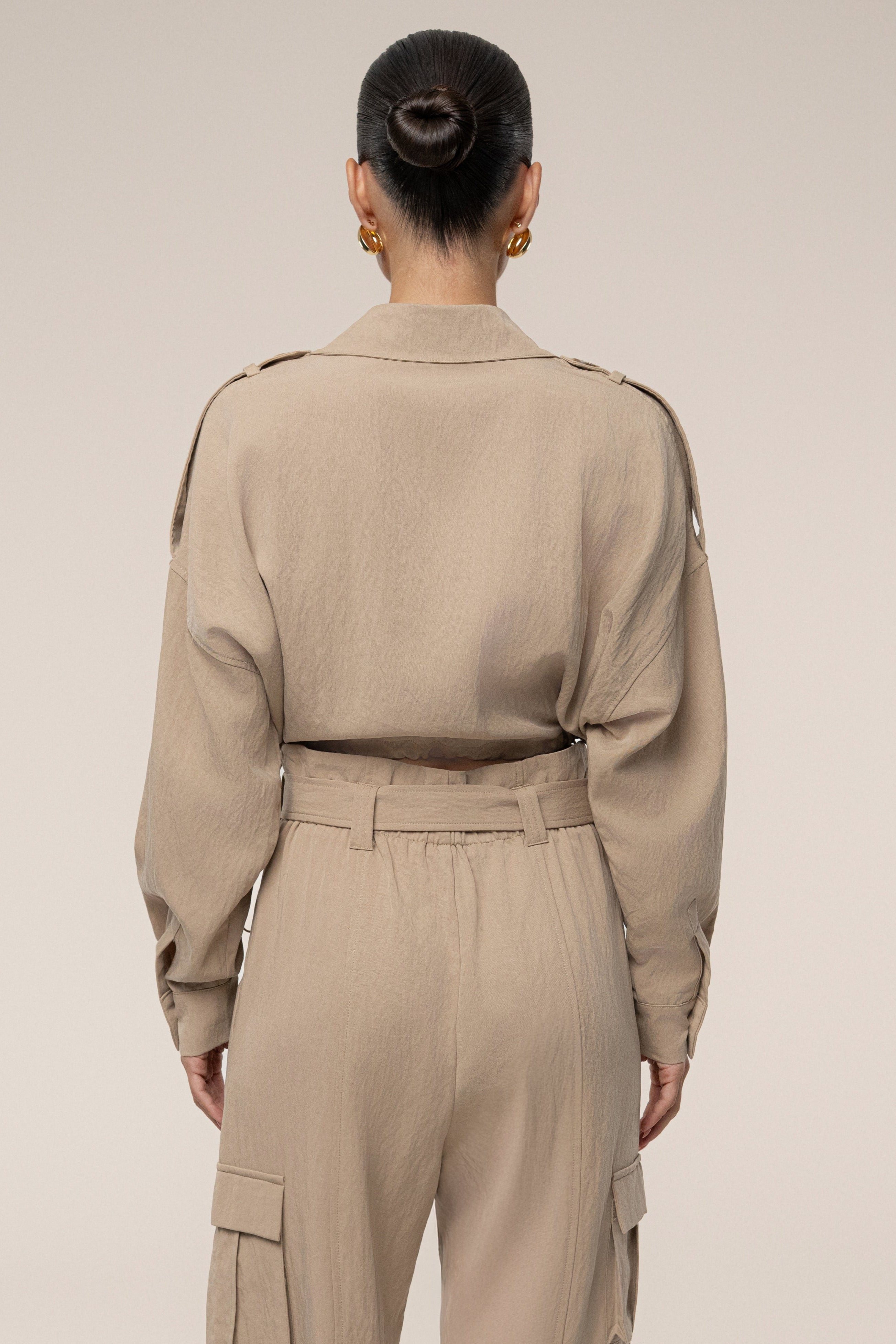 Tan Oasis Collared Crop Top - JLUXLABEL