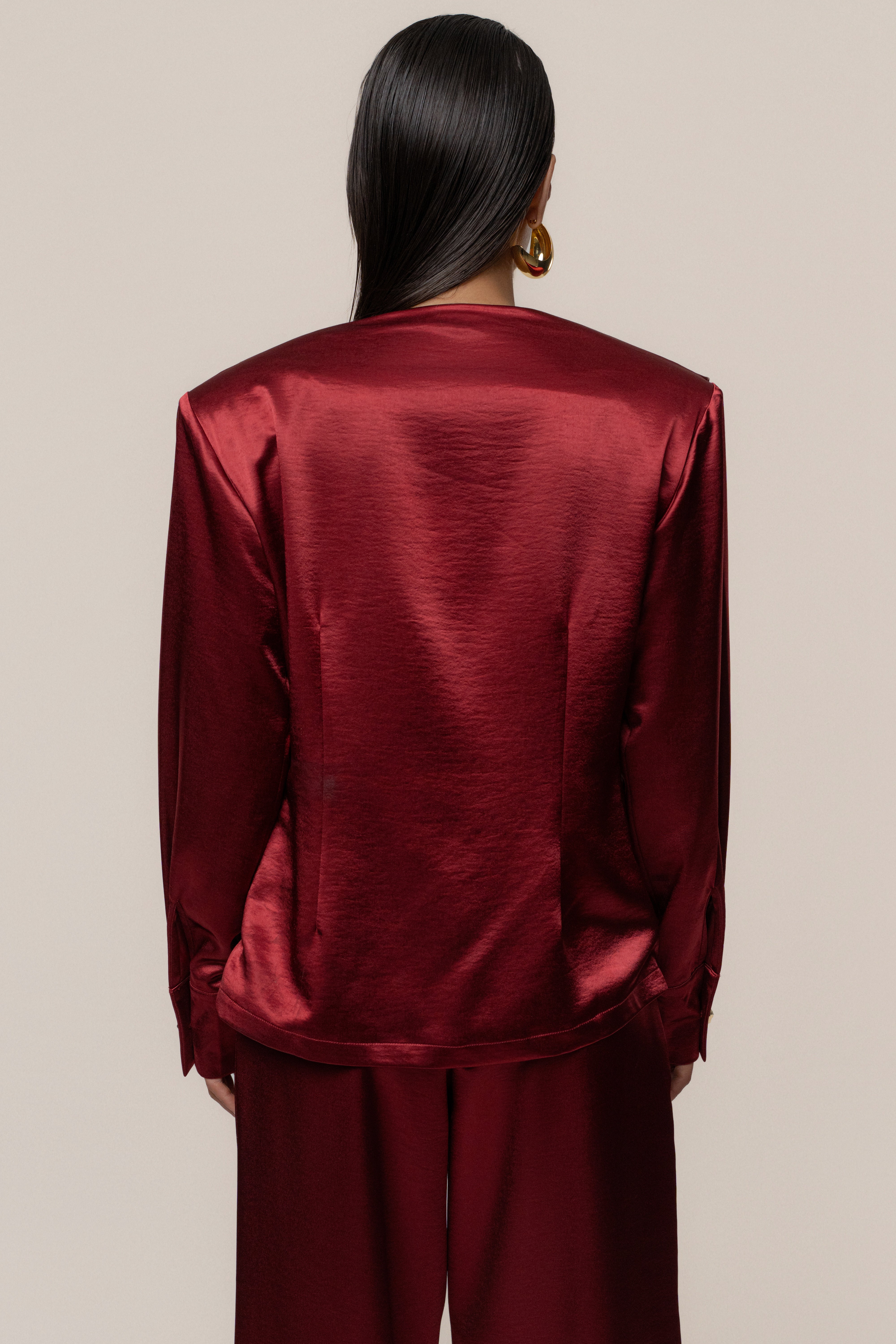 Burgundy Statement Draped Satin Top