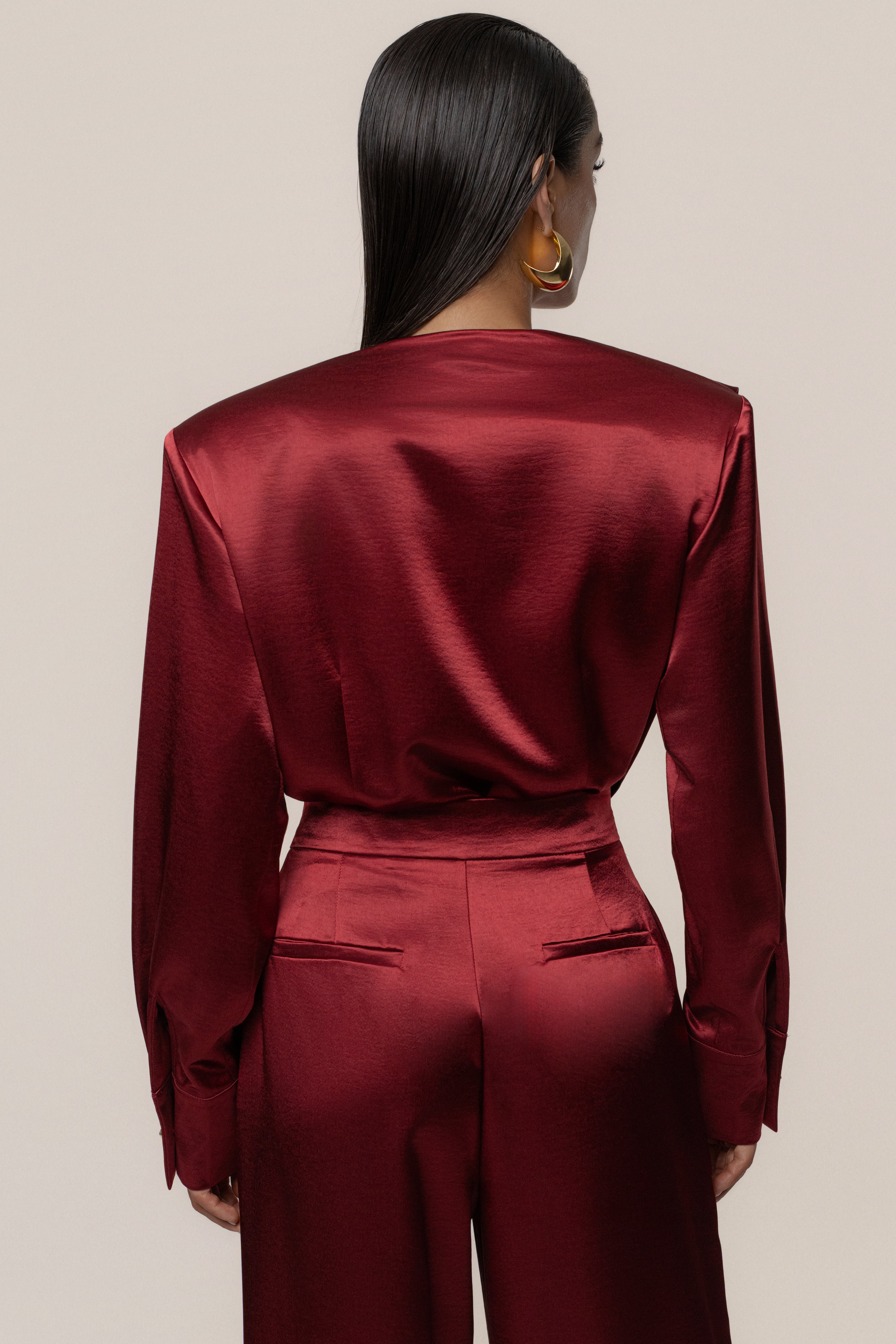 Burgundy Statement Draped Satin Top