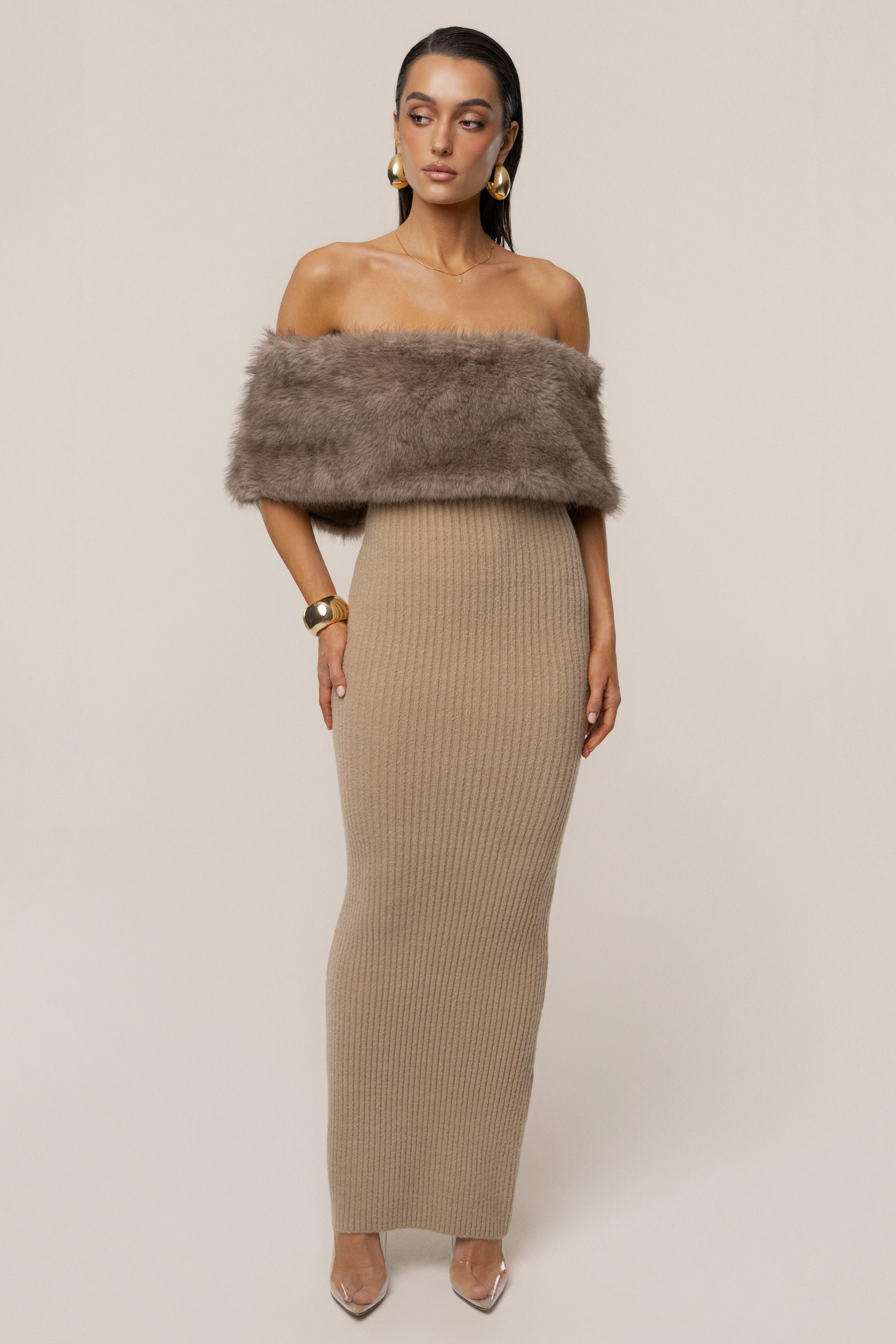 PRE-ORDER Chocolate Aspen Hour Faux Fur Dress