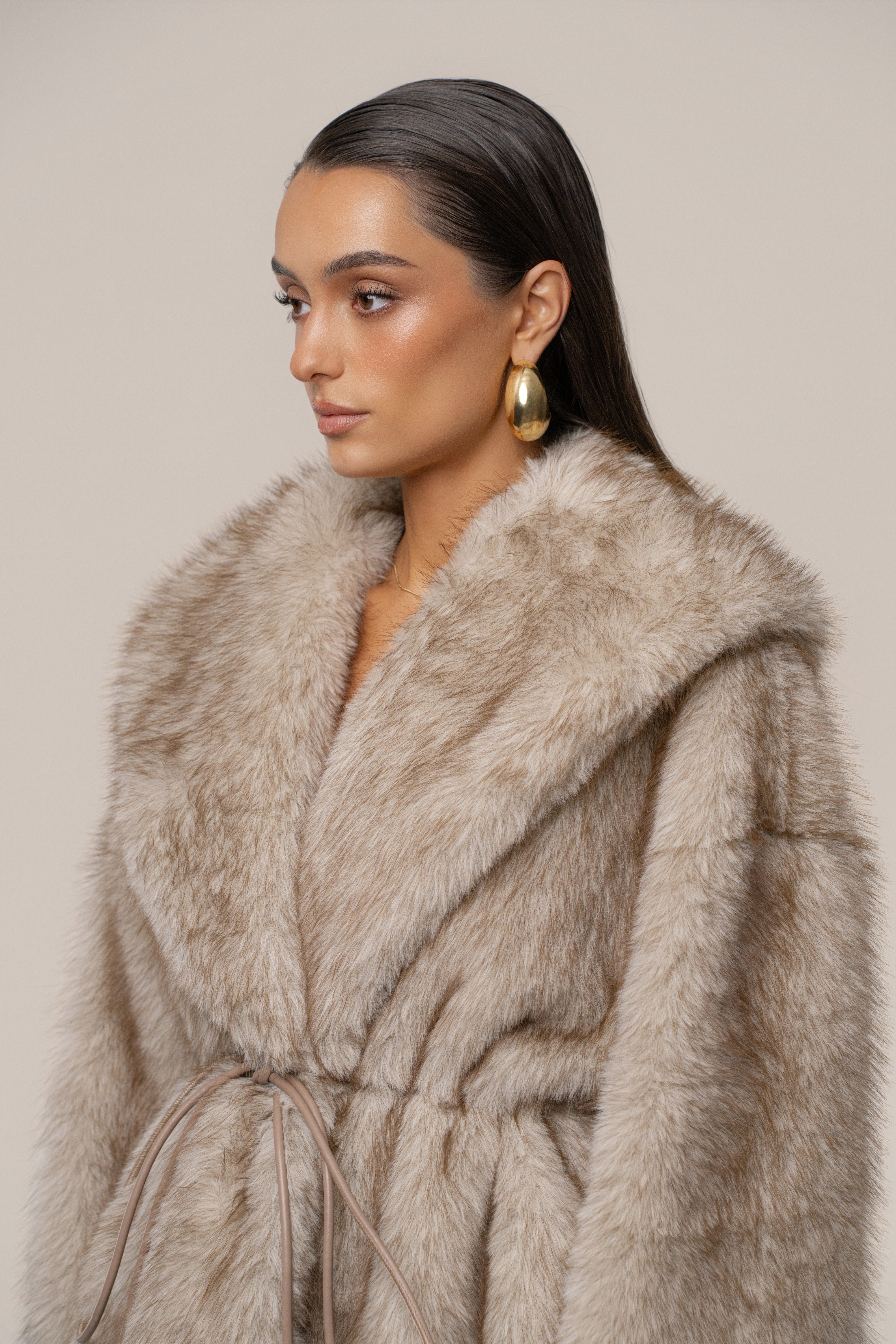 Ivory/Brown Soft Season Faux Fur Coat