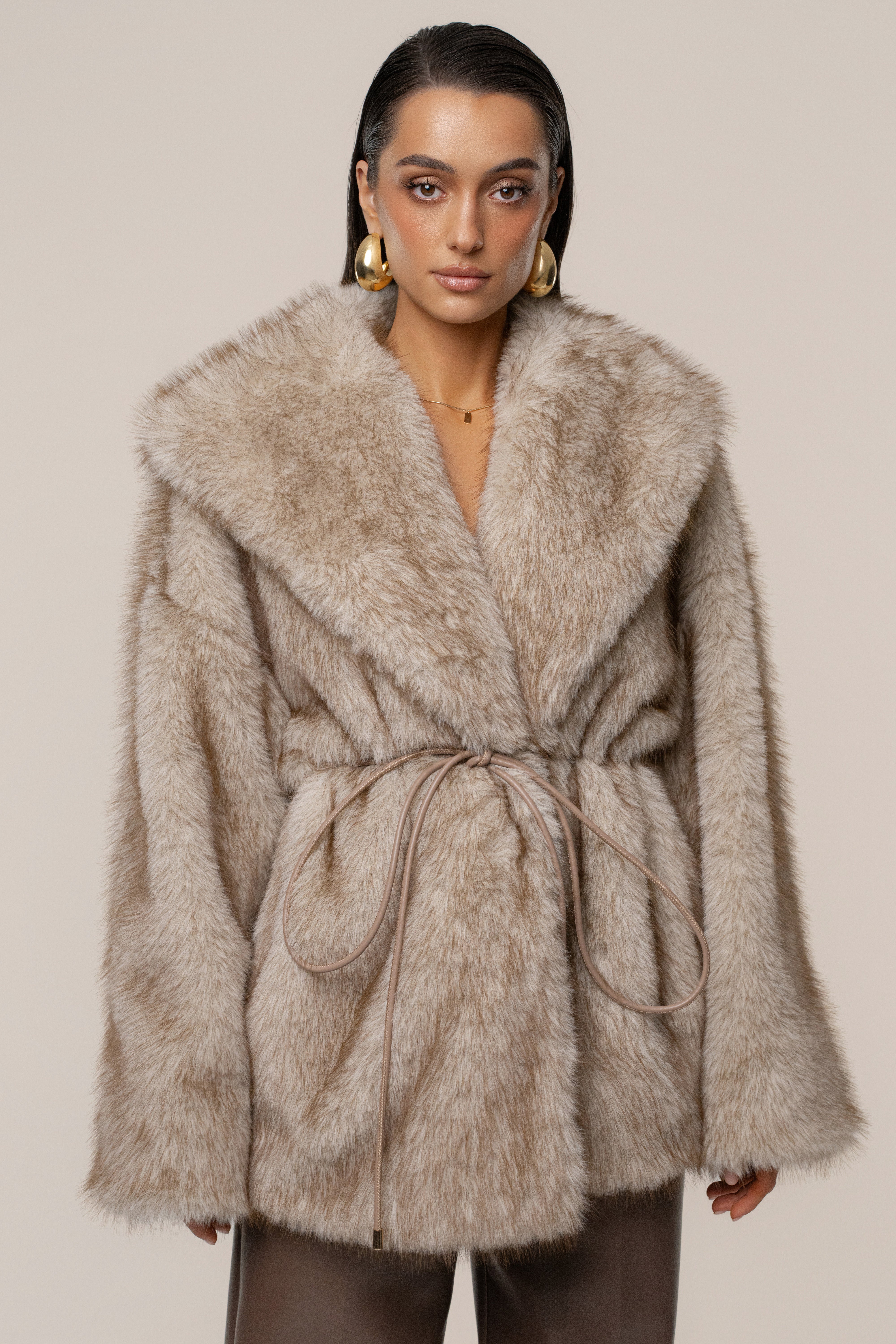 Ivory/Brown Soft Season Faux Fur Coat