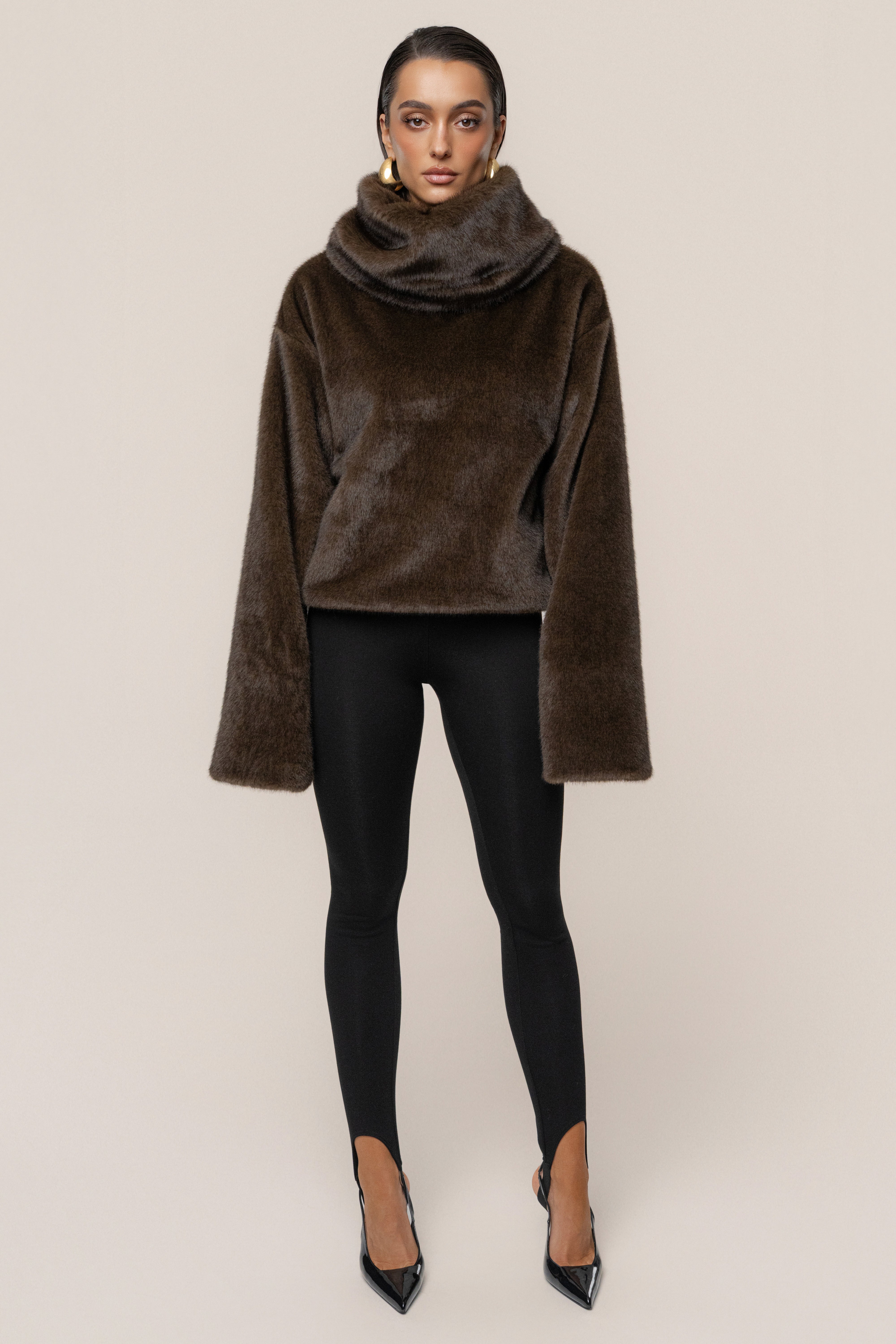 Brown Polished Faux Fur Pullover