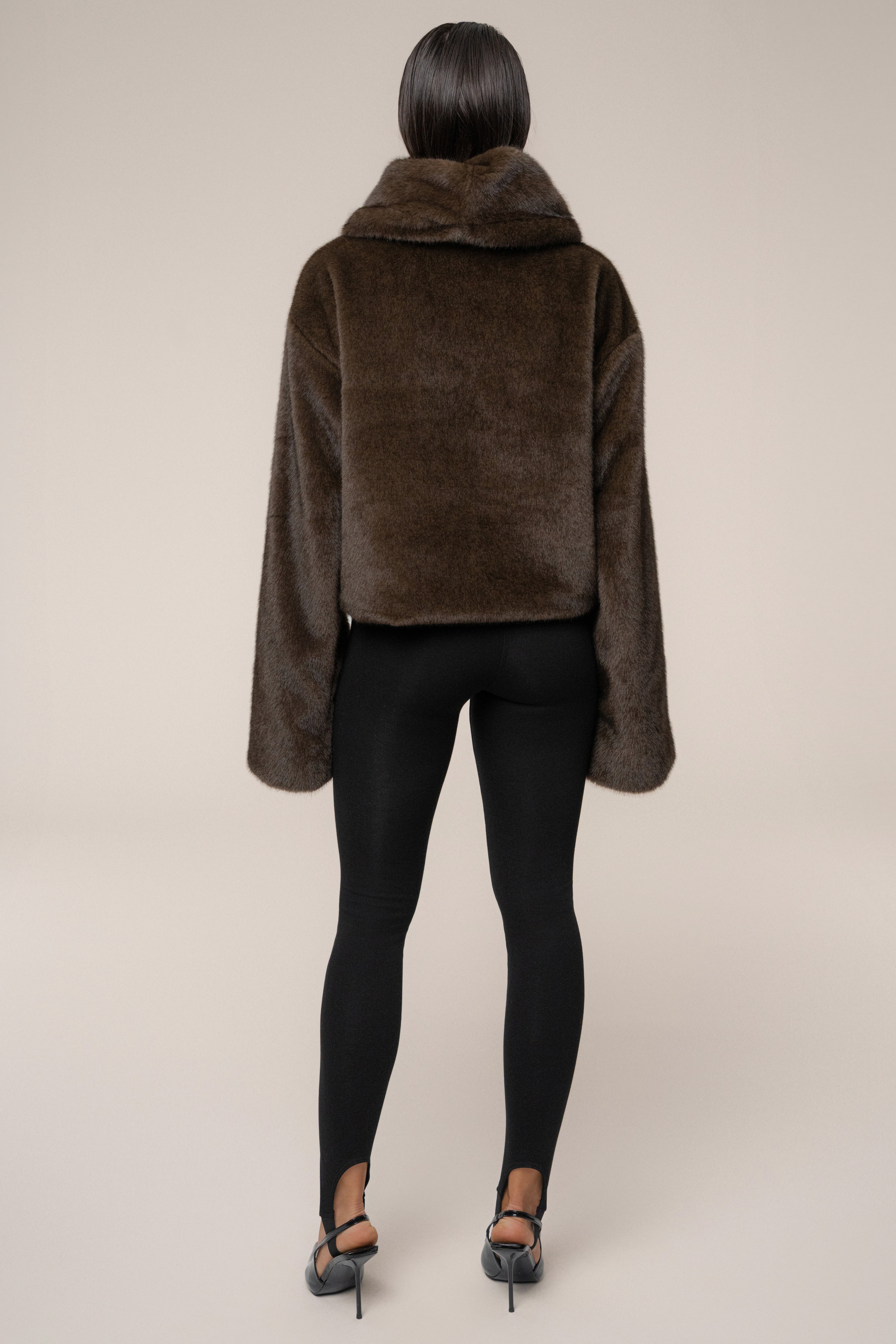Brown Polished Faux Fur Pullover