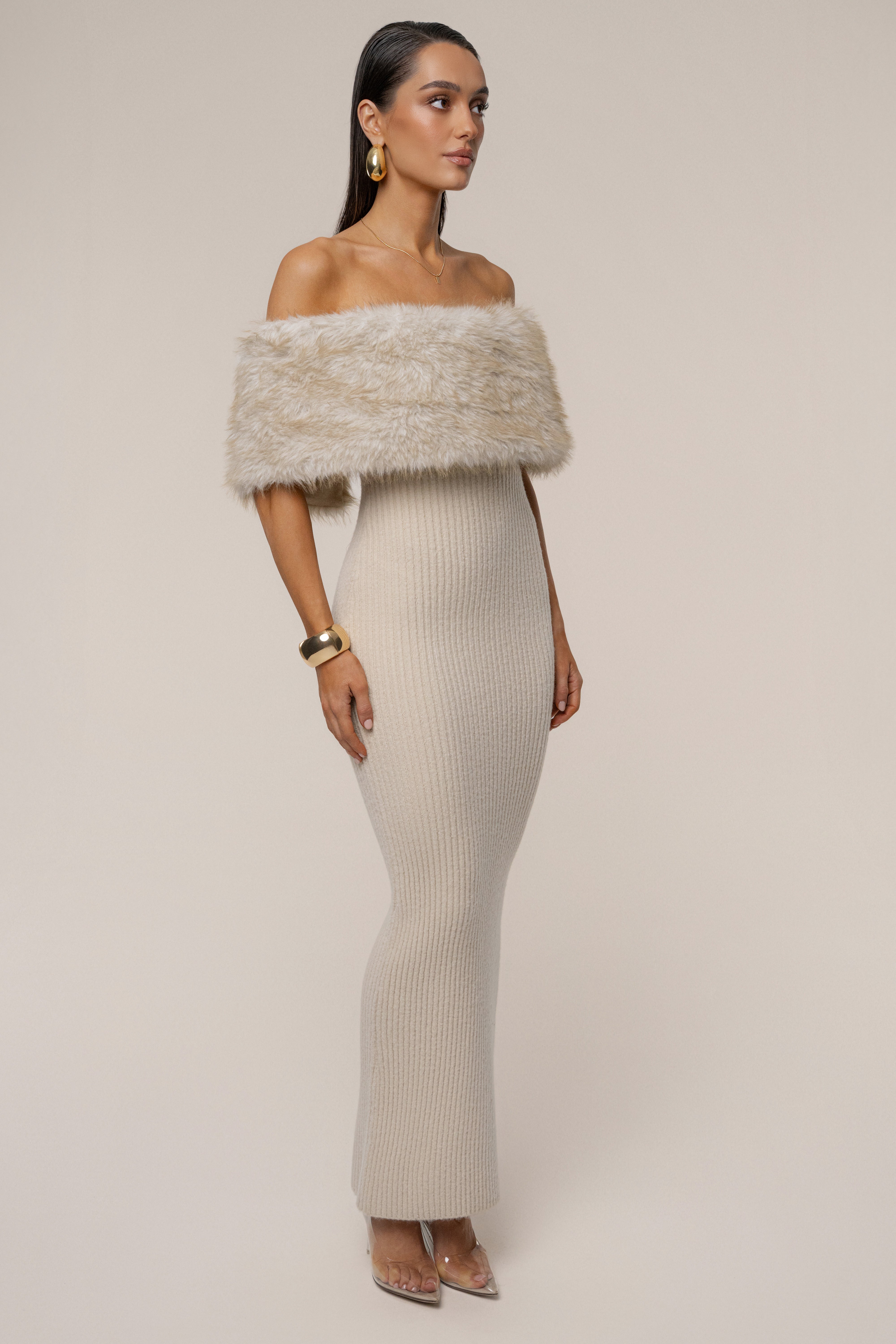 Stone Aspen Hour Faux Fur Dress