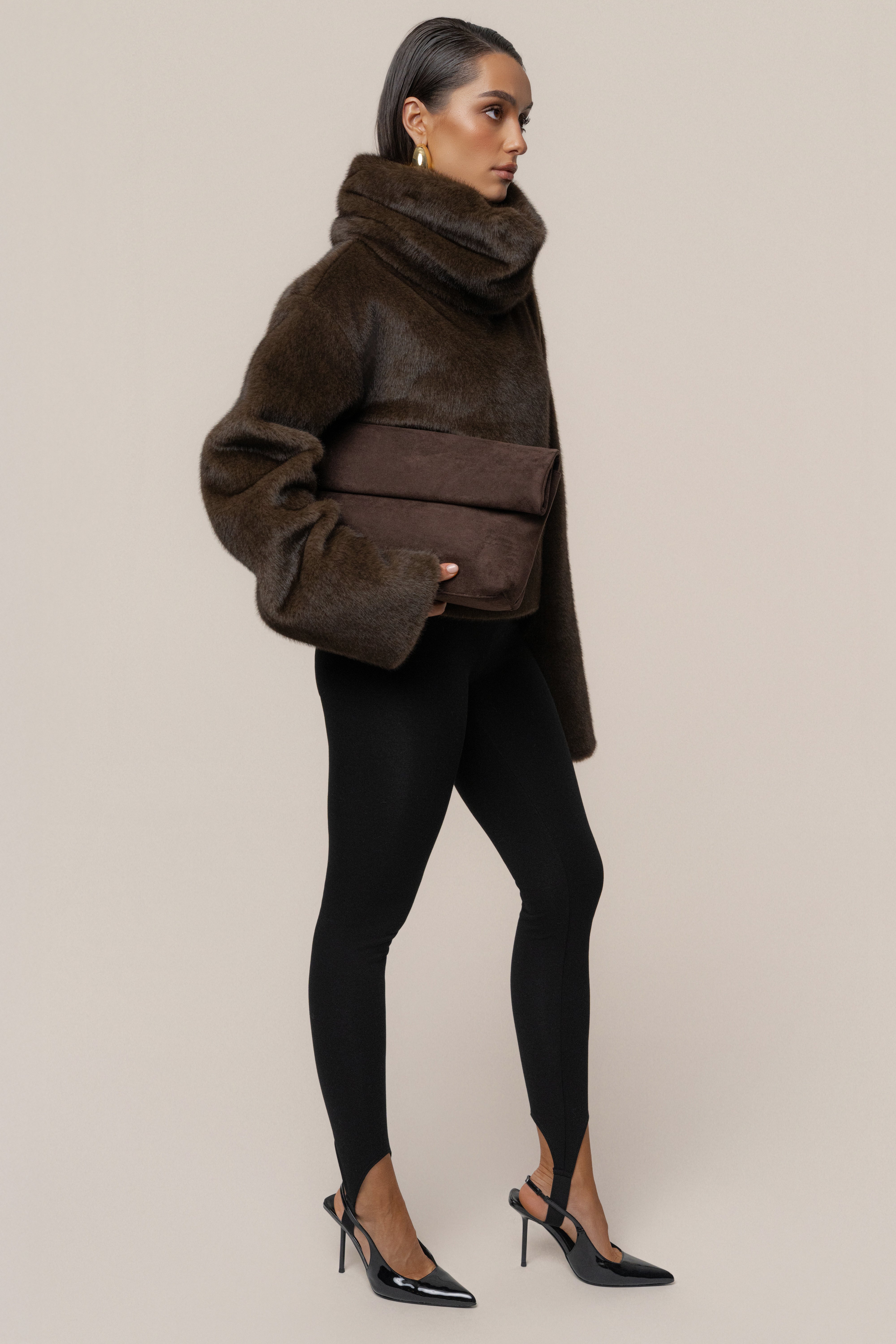 Brown Polished Faux Fur Pullover