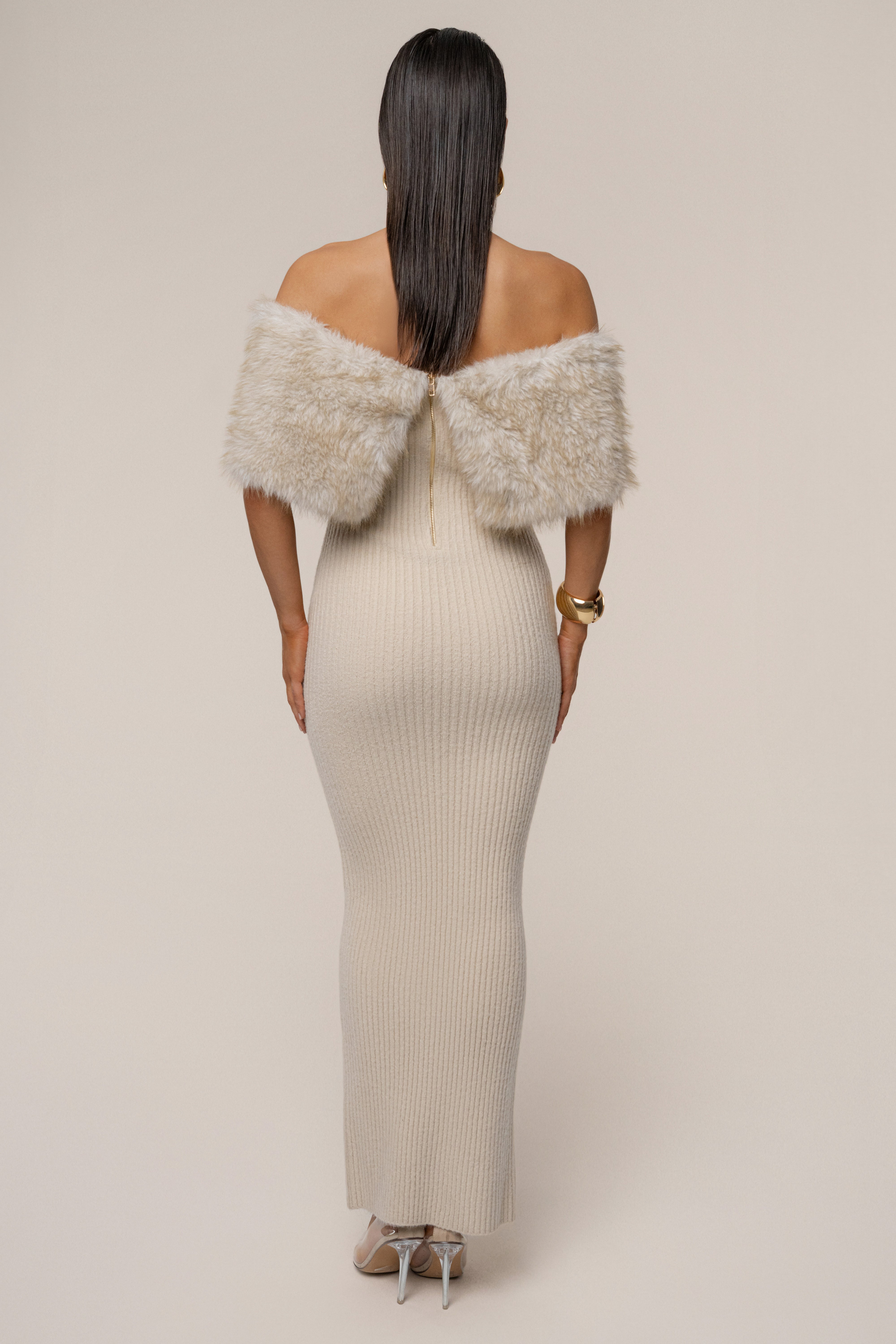 Stone Aspen Hour Faux Fur Dress