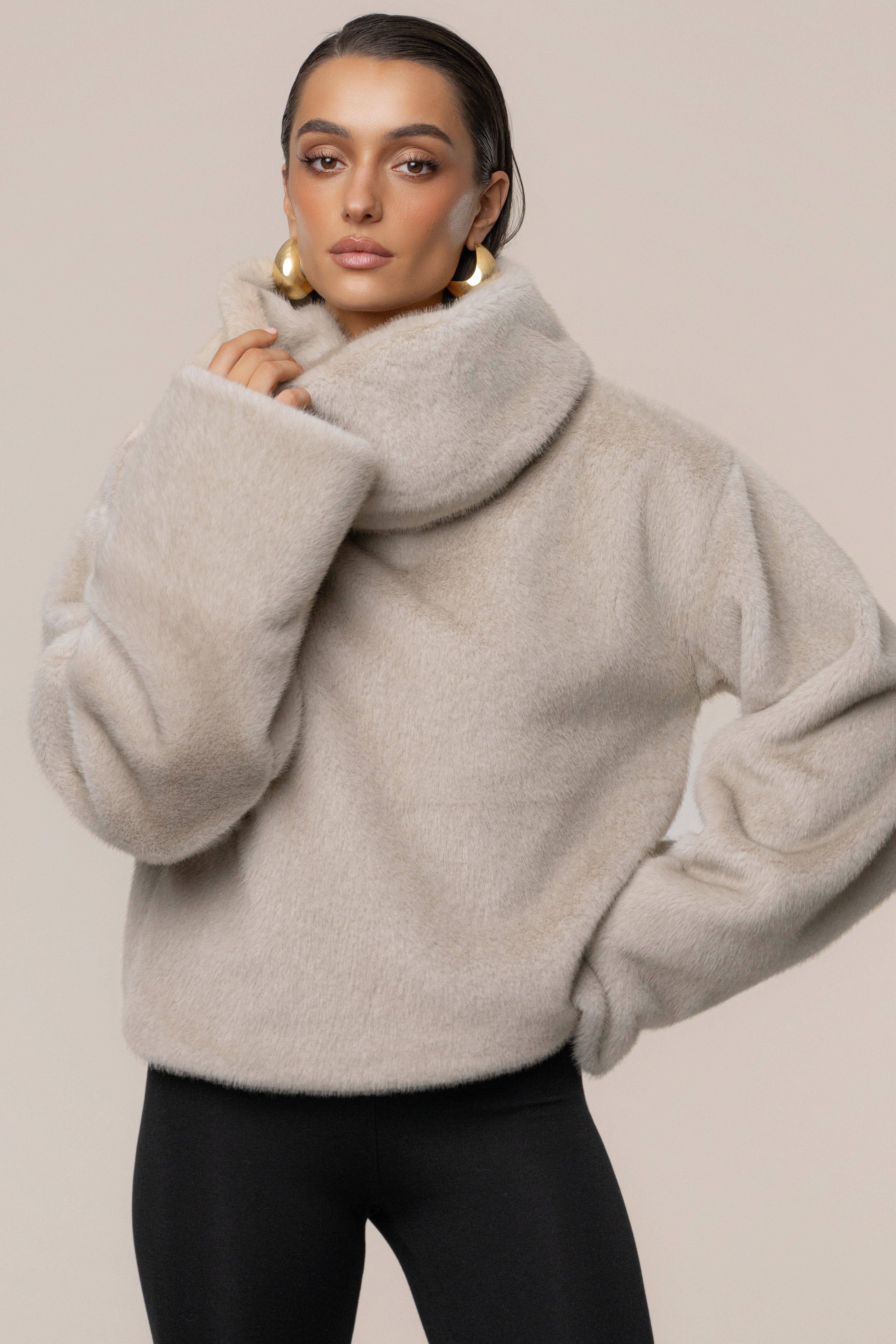 Stone Polished Faux Fur Pullover
