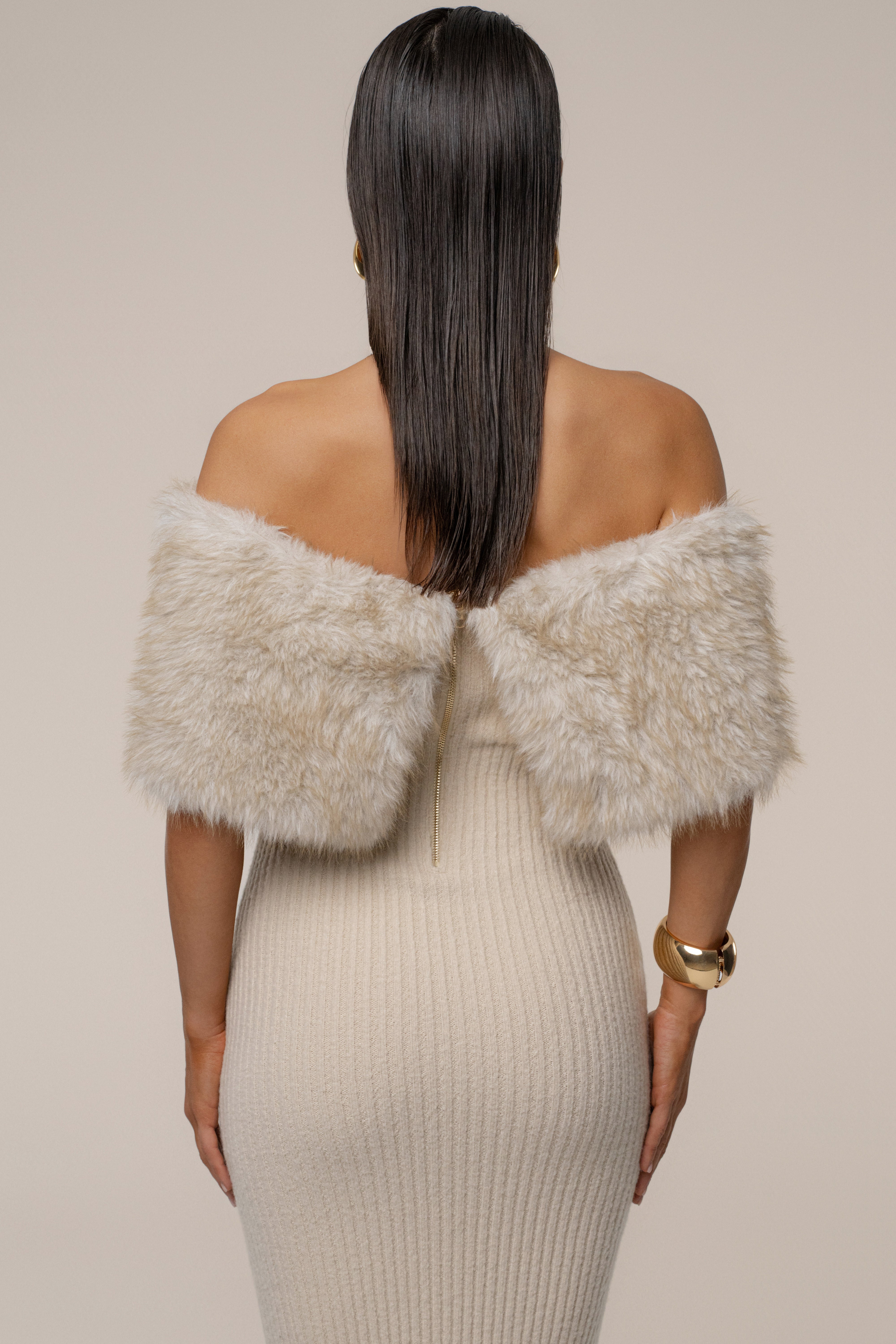 Stone Aspen Hour Faux Fur Dress