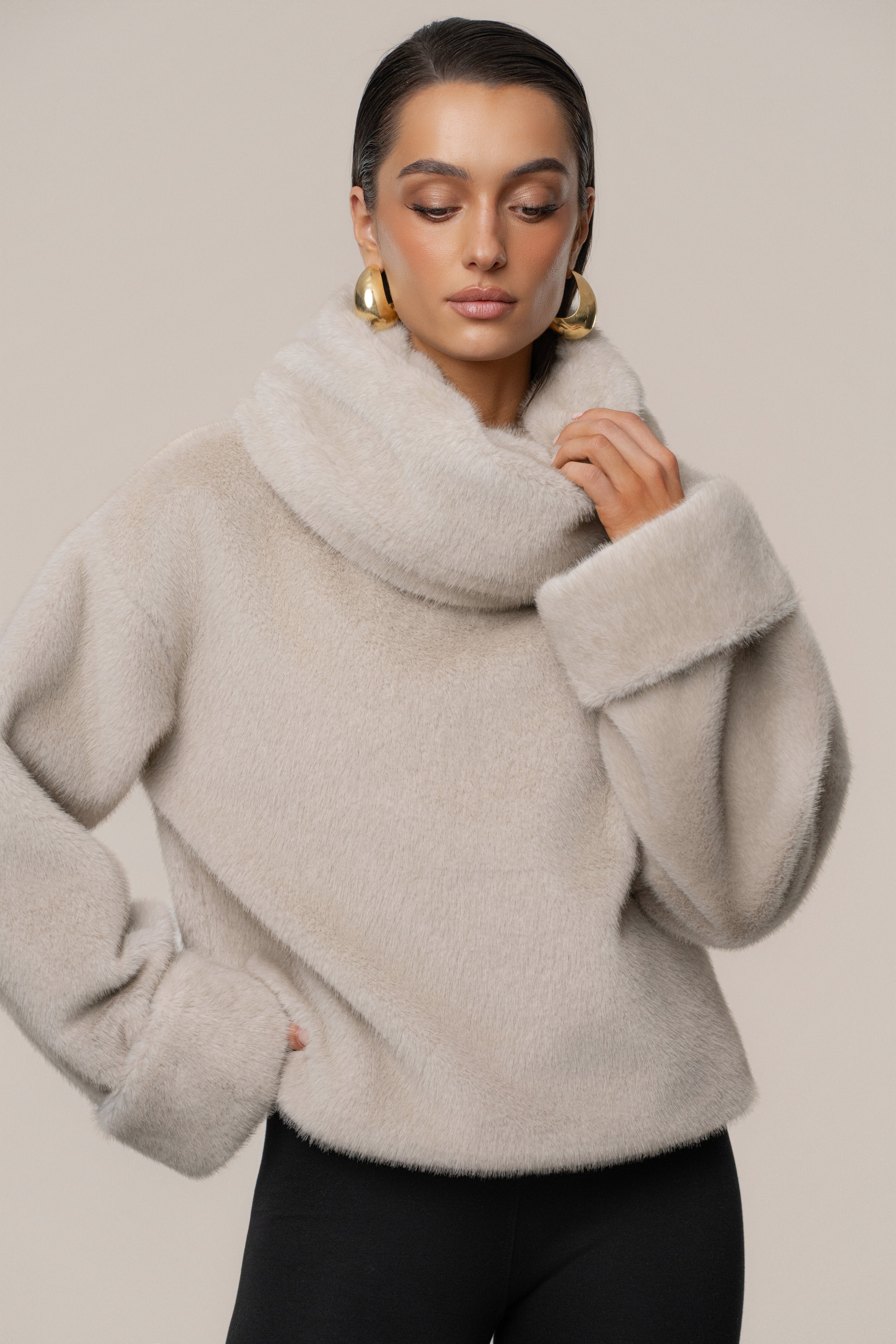 Stone Polished Faux Fur Pullover