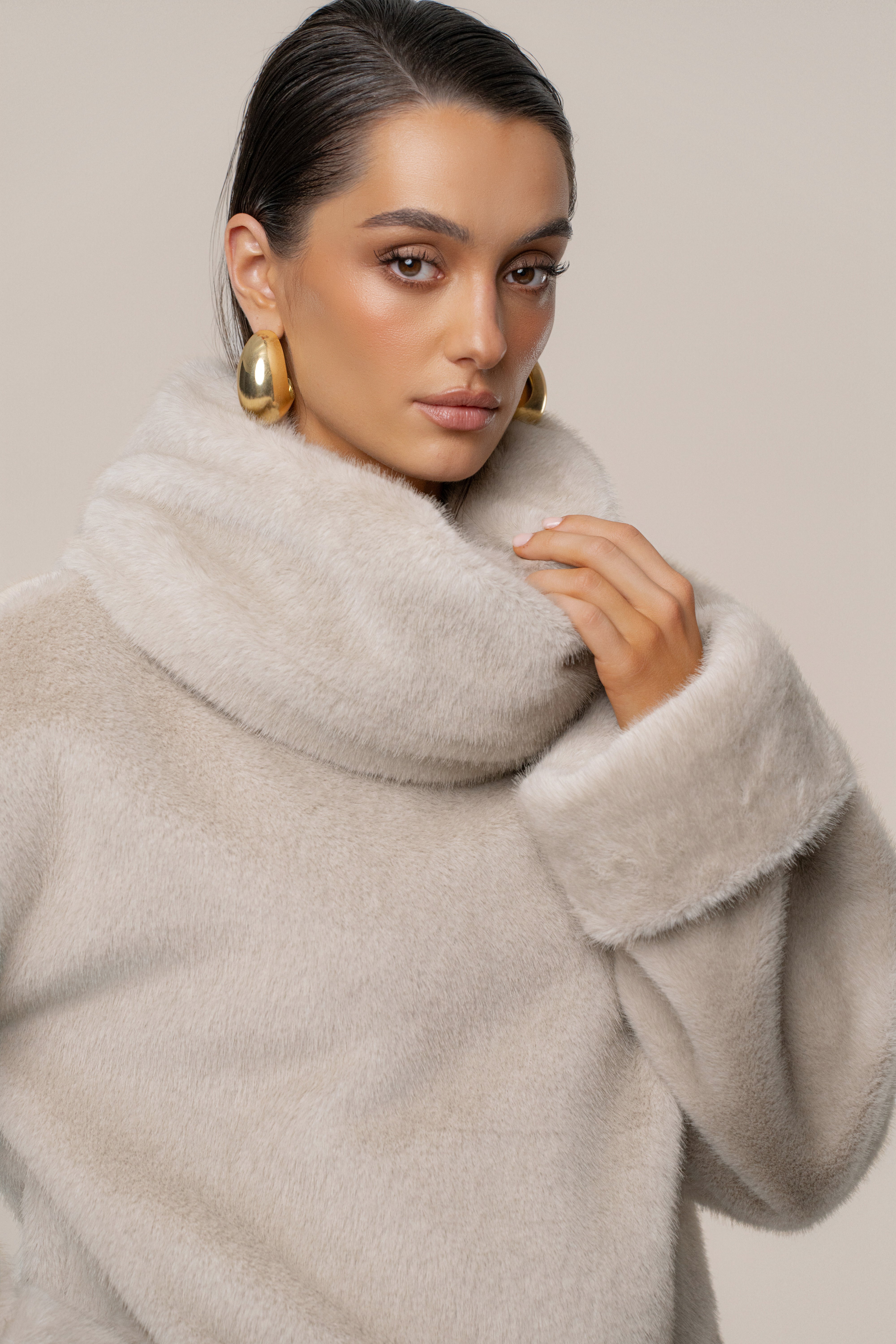 Stone Polished Faux Fur Pullover