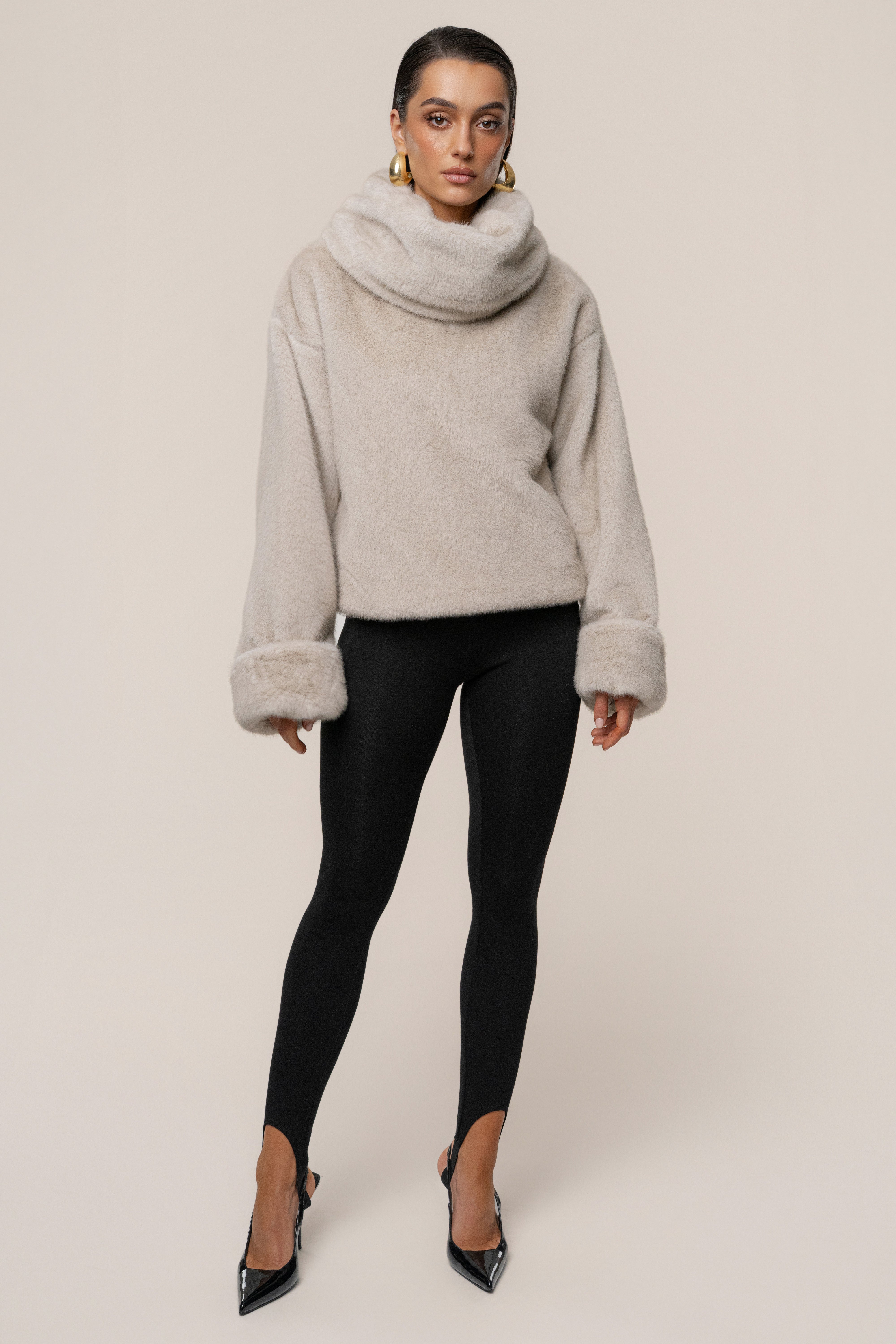 Stone Polished Faux Fur Pullover