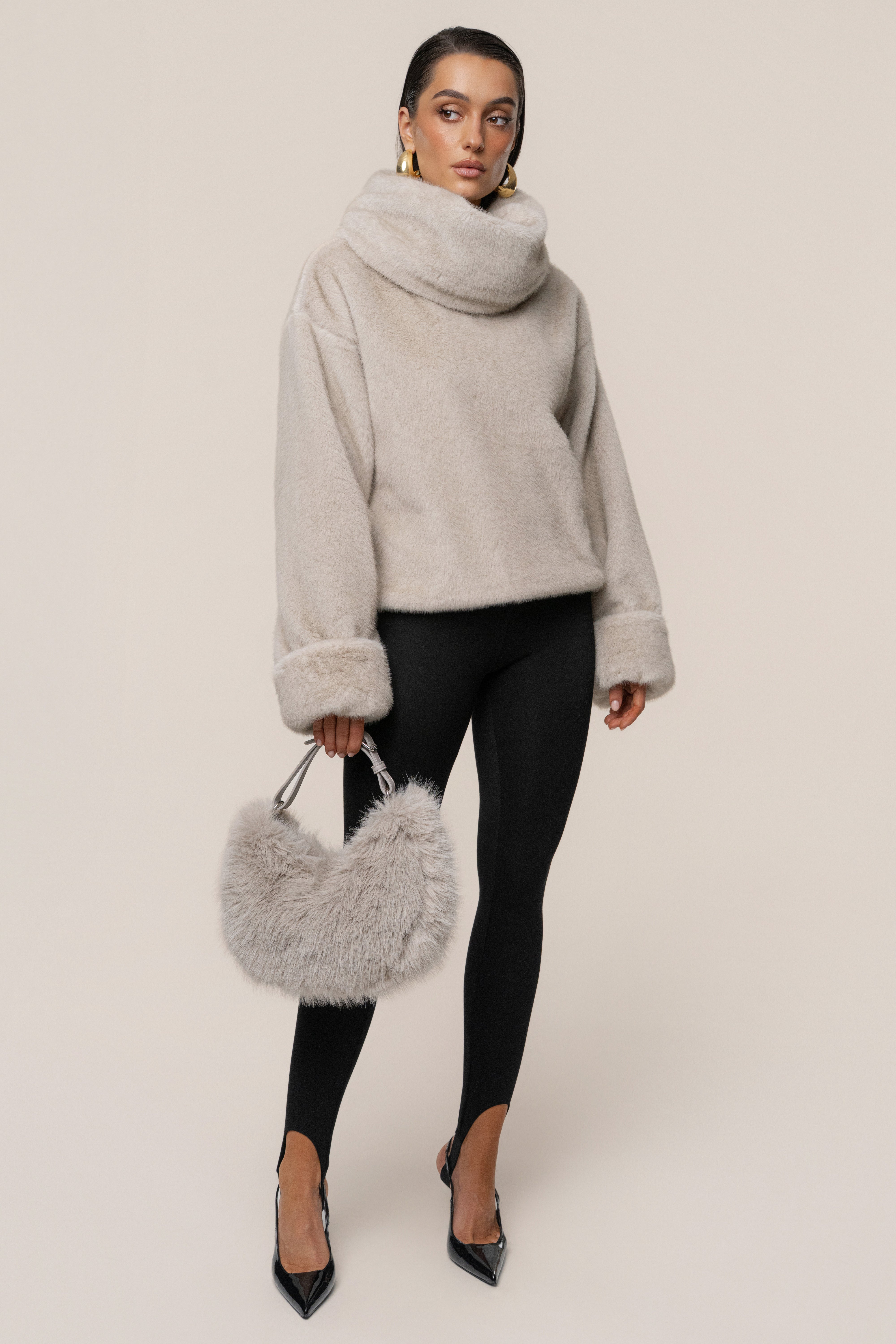 Taupe Soft Season Faux Fur Bag