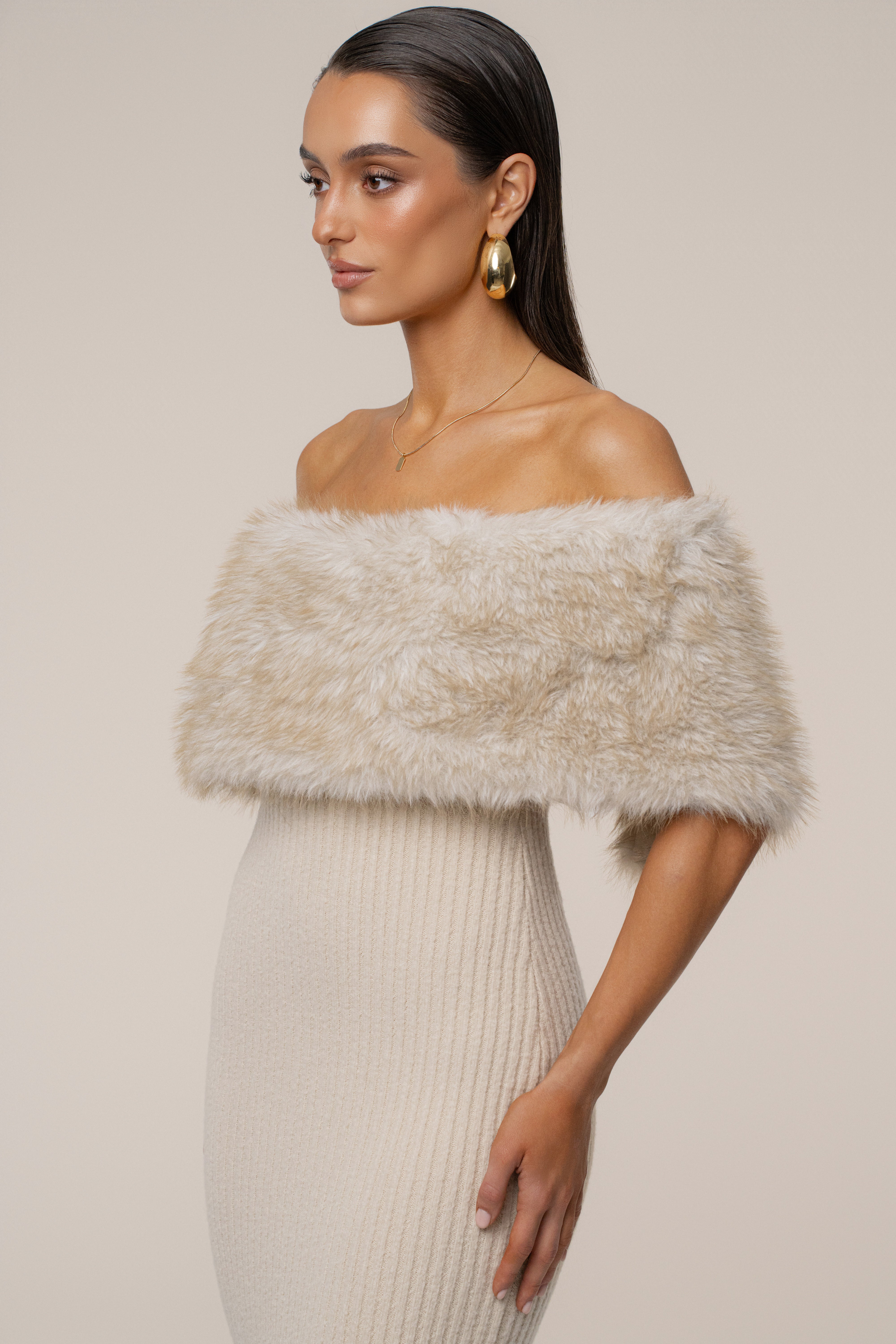 PRE-ORDER Stone Aspen Hour Faux Fur Dress